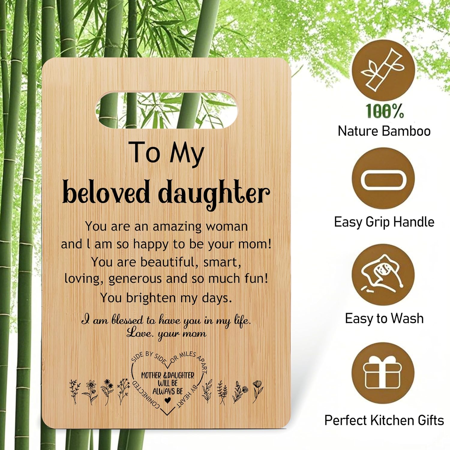 Gifts For Daughter, Recipe For A Special Bamboo Cutting Board Present, Mother's Day Birthday Christmas Gifts For Best Daughter From Mom, Home Kitchen Decorations, Wood Charcuterie Boards -56 - Image 4