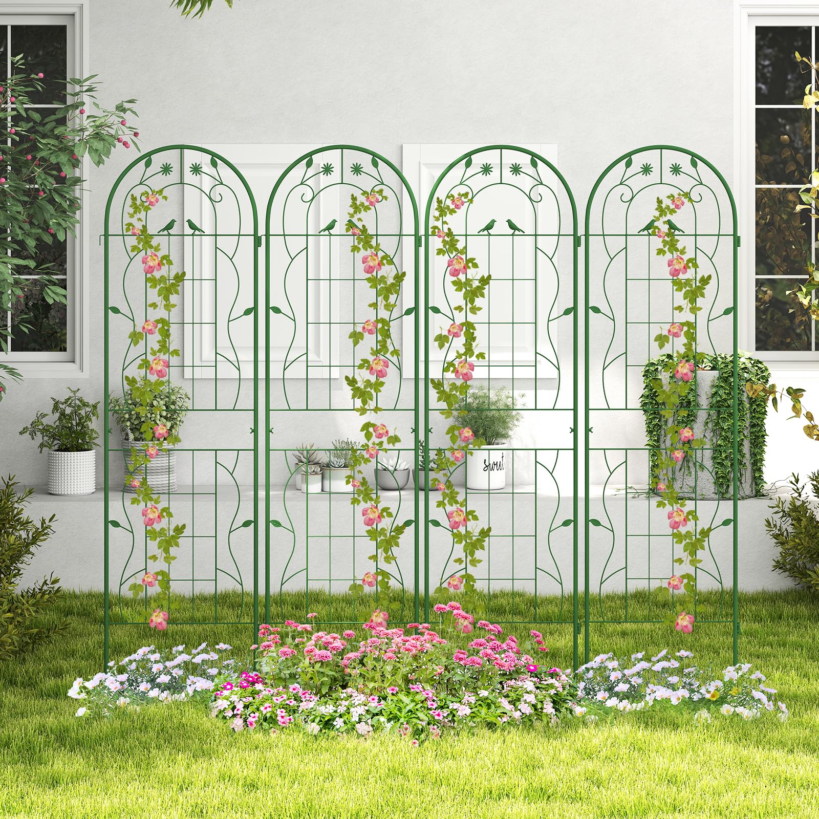 RELAX4LIFE 2/4 Piezas de Enrejados para Plantas Trepadoras, Celosias para Terraza Exterior de Metal con Altura 180/220cm para Pepinos, Rosas, Uvas, Valla Jardin Exterior (Verde,180x50cm; 2 Pcs)