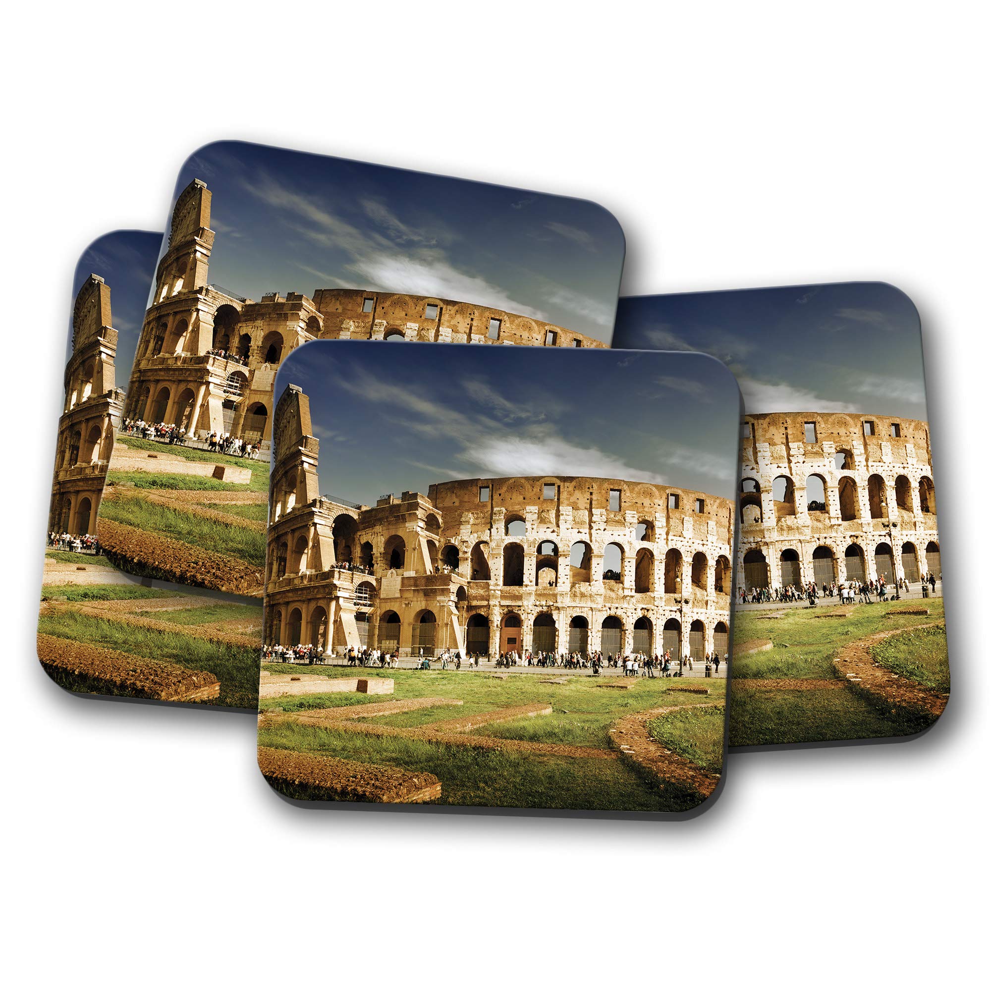Destinationvinyl Multicolor 4 Set - Rome Colosseum Coaster - Flavian Amphitheatre Italian Travel #8979