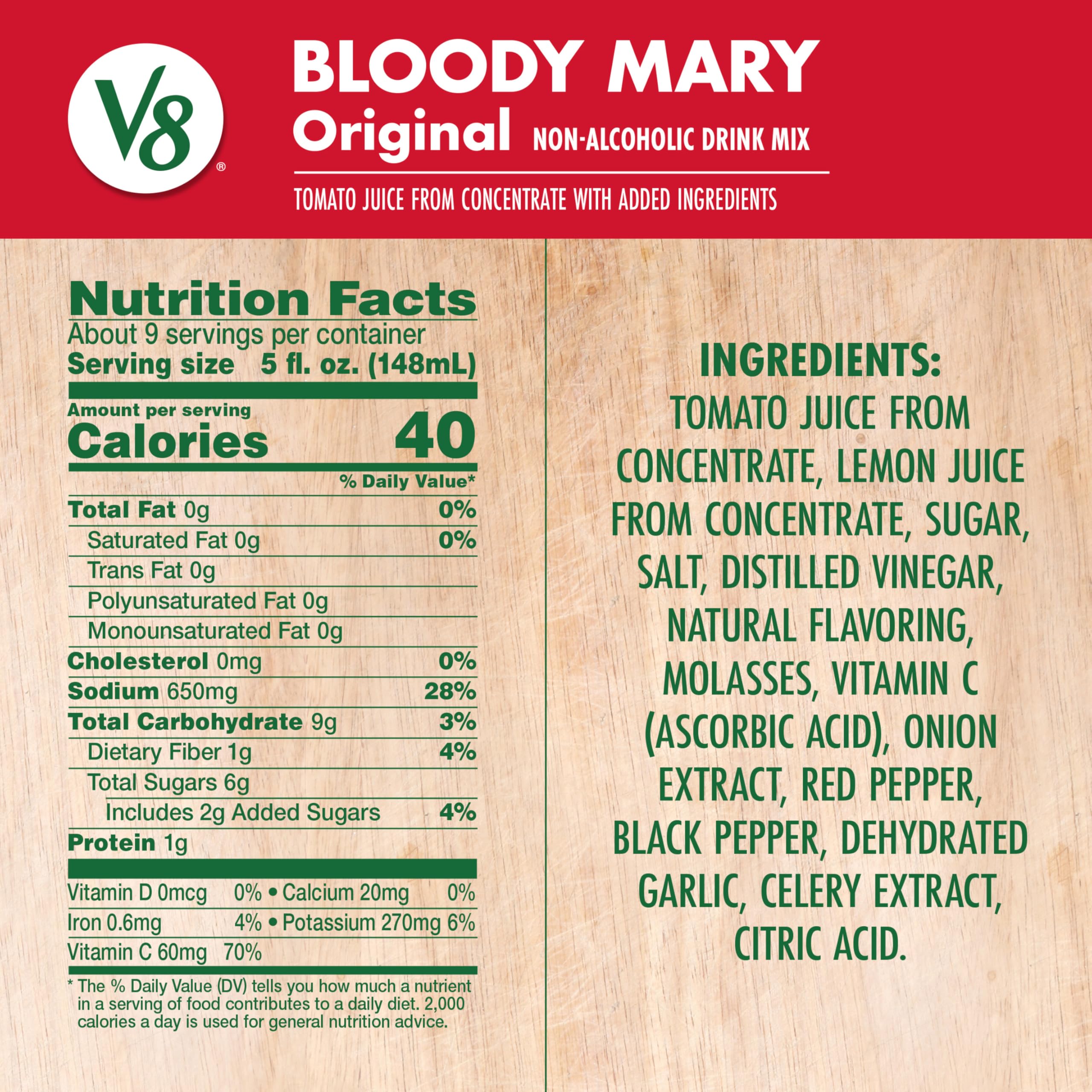 V8 Bloody Mary Mix, jugo de verduras para cócteles, botella 46 oz