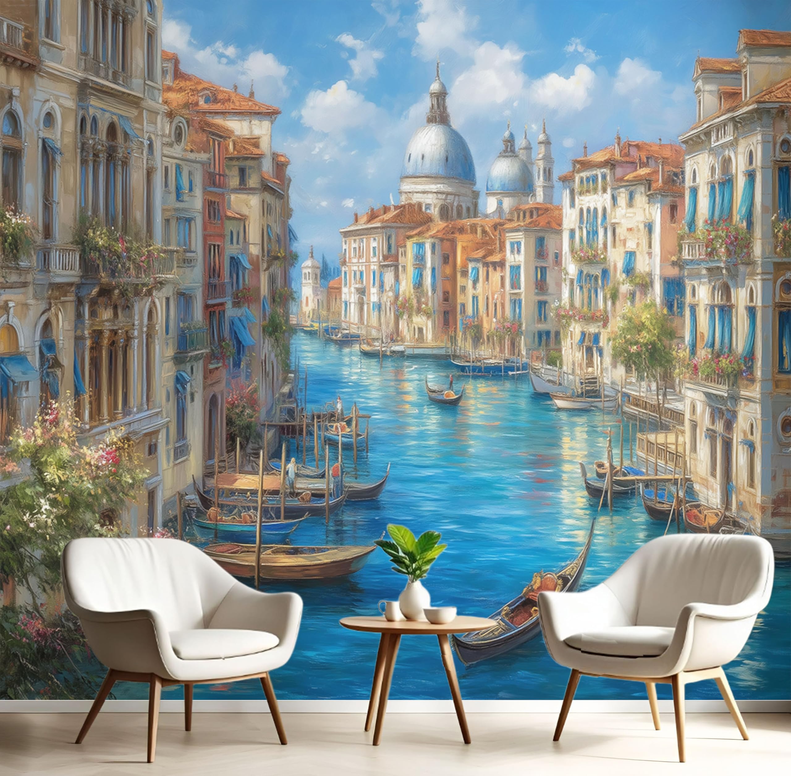Peinture murale Venise 300x210cm effet vintage bleu royal premium