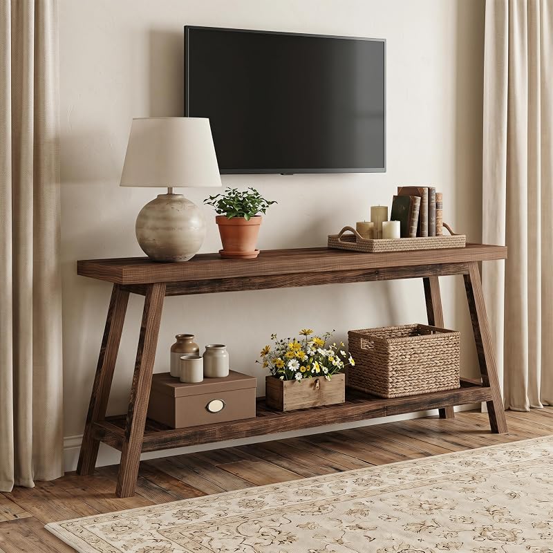 Tribesigns 70.87" 2-Tier TV Stand for Living Room, Framhouse Entertainment Center with Open Shelves, Rustic Television Media Console for TVs Up to 80 Inches image 4