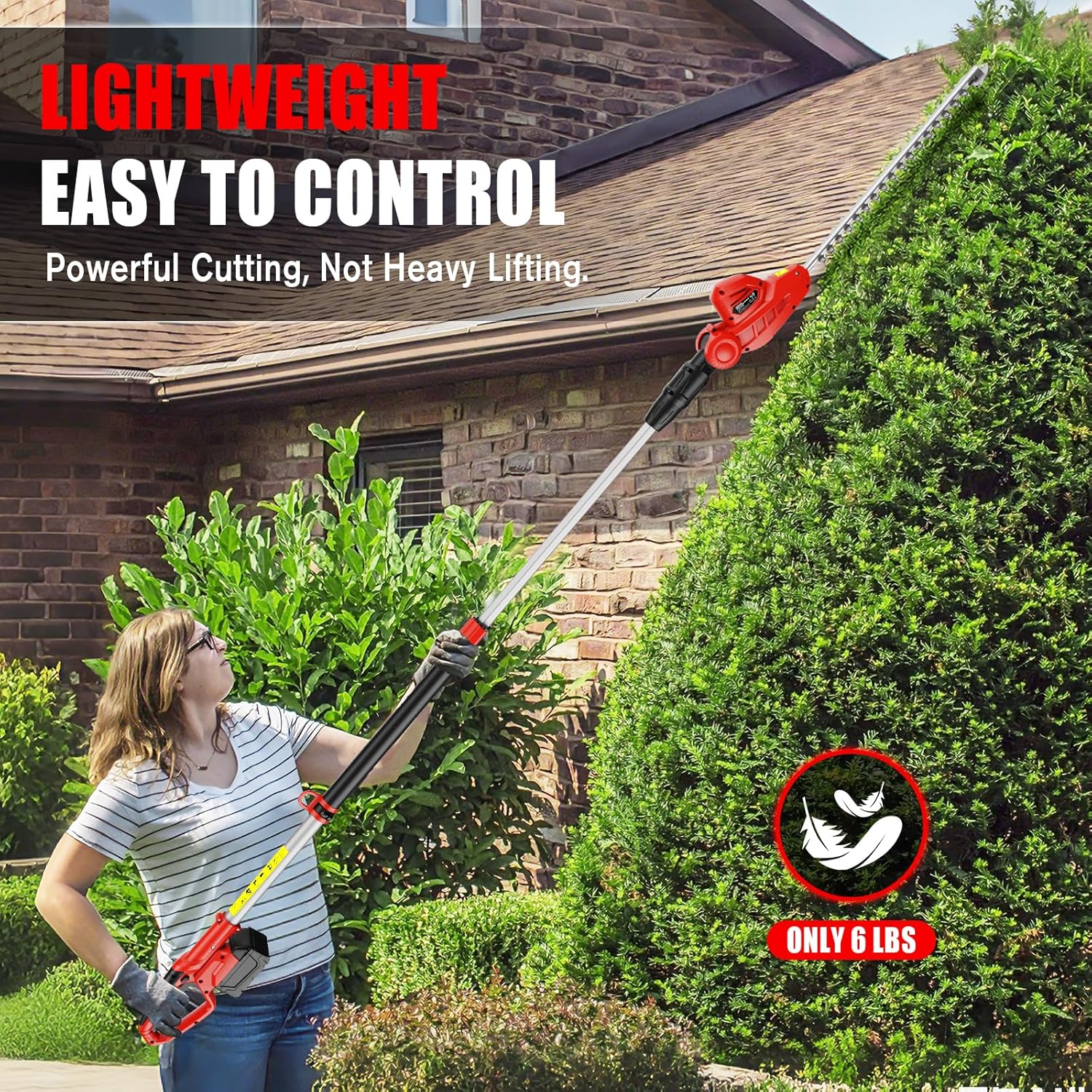 20-Inch Cordless Pole Hedge Trimmer Compatible with Milwaukee M18 Battery(No Battery), 14.5FT Reach &150° Adjustable Head, Cuts 3/4″ Branches, Lightweight Electric Hedge Trimmer with Extension Pole
