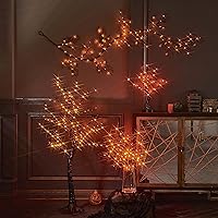 Vista 8 de Hairui - Guirnalda de Halloween con luces, 120 luces de hadas bicolor naranja y morado, 8 funciones, guirnalda negra iluminada de 6 pies, funciona