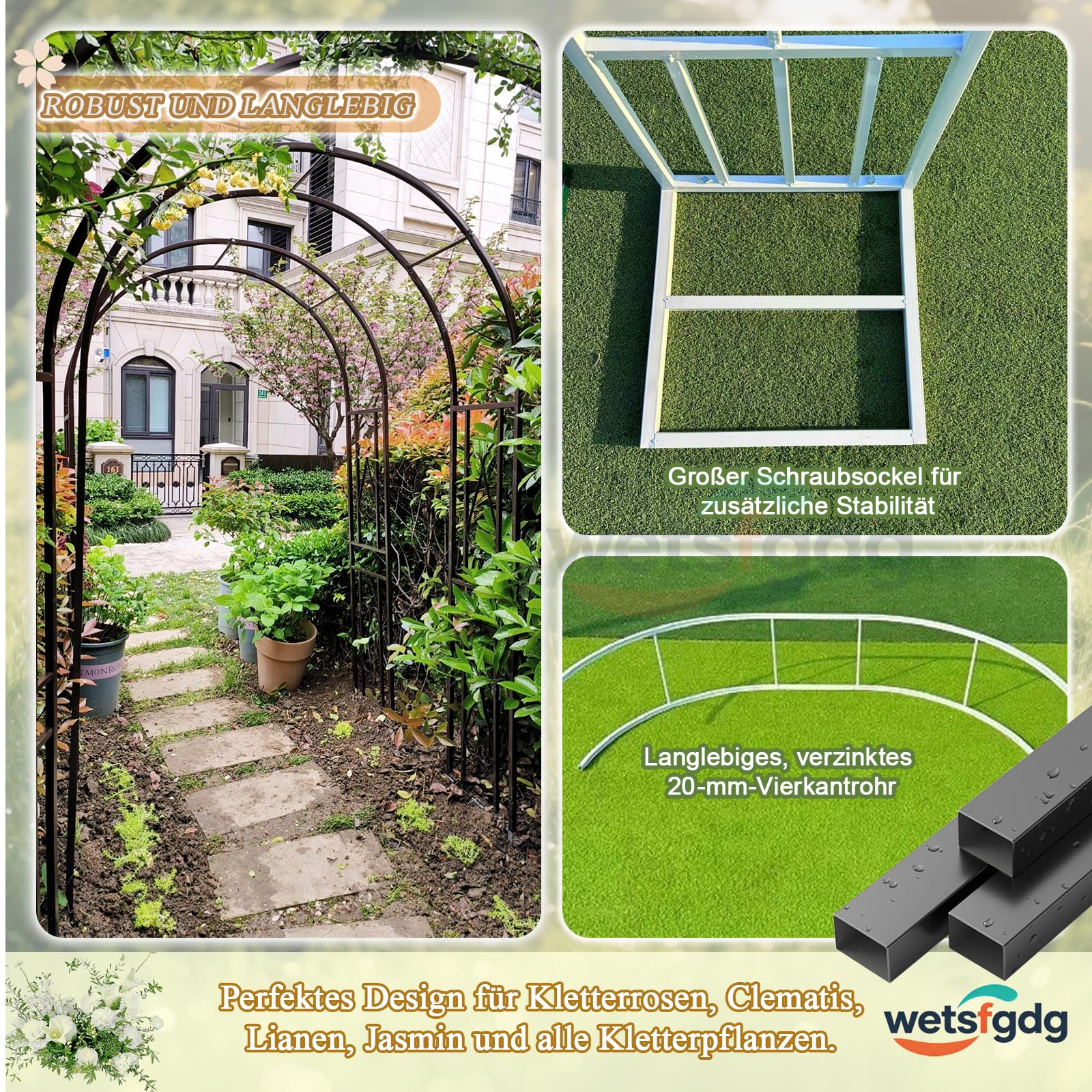 Rosenbogen 180 cm Breit Gartenbogen aus Metall Starker Rankbogen für Kletterpflanzen, Deko für Hochzeit, Balkon & Garten, wetterfest Schwarz-B-L180xW40xH230cm