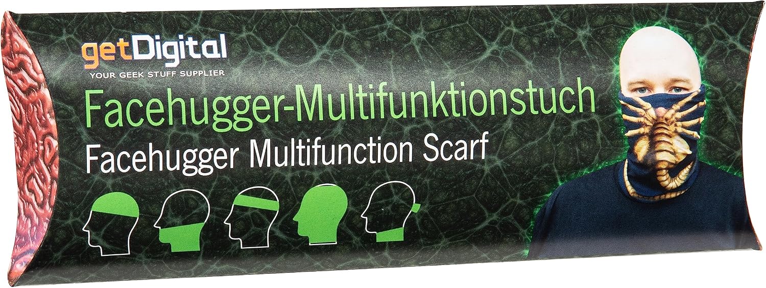 getDigital Alien Facehugger Black Multifunctional Scarf - Versatile 5in1 Accessory for Men, Women, Geeks, Nerds, Gamers and Fans of classic Sci-Fi Alien Movies