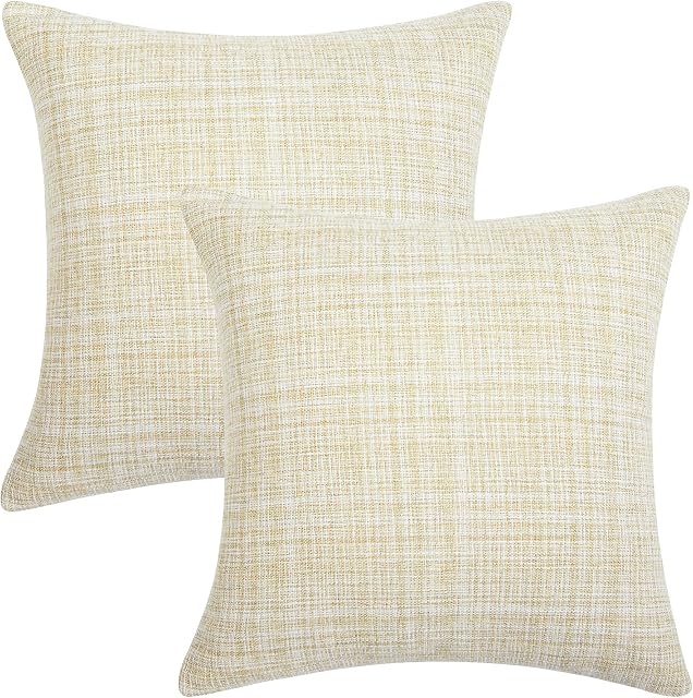 Amazon Brand - Umi Faux Linen Soild Decorative Square Pillow Case Throw Cushion Cover for Sofa Bedroom Car with Invisible Zipper 16x16 Inch 40 x 40 cm Cream Set of 2
