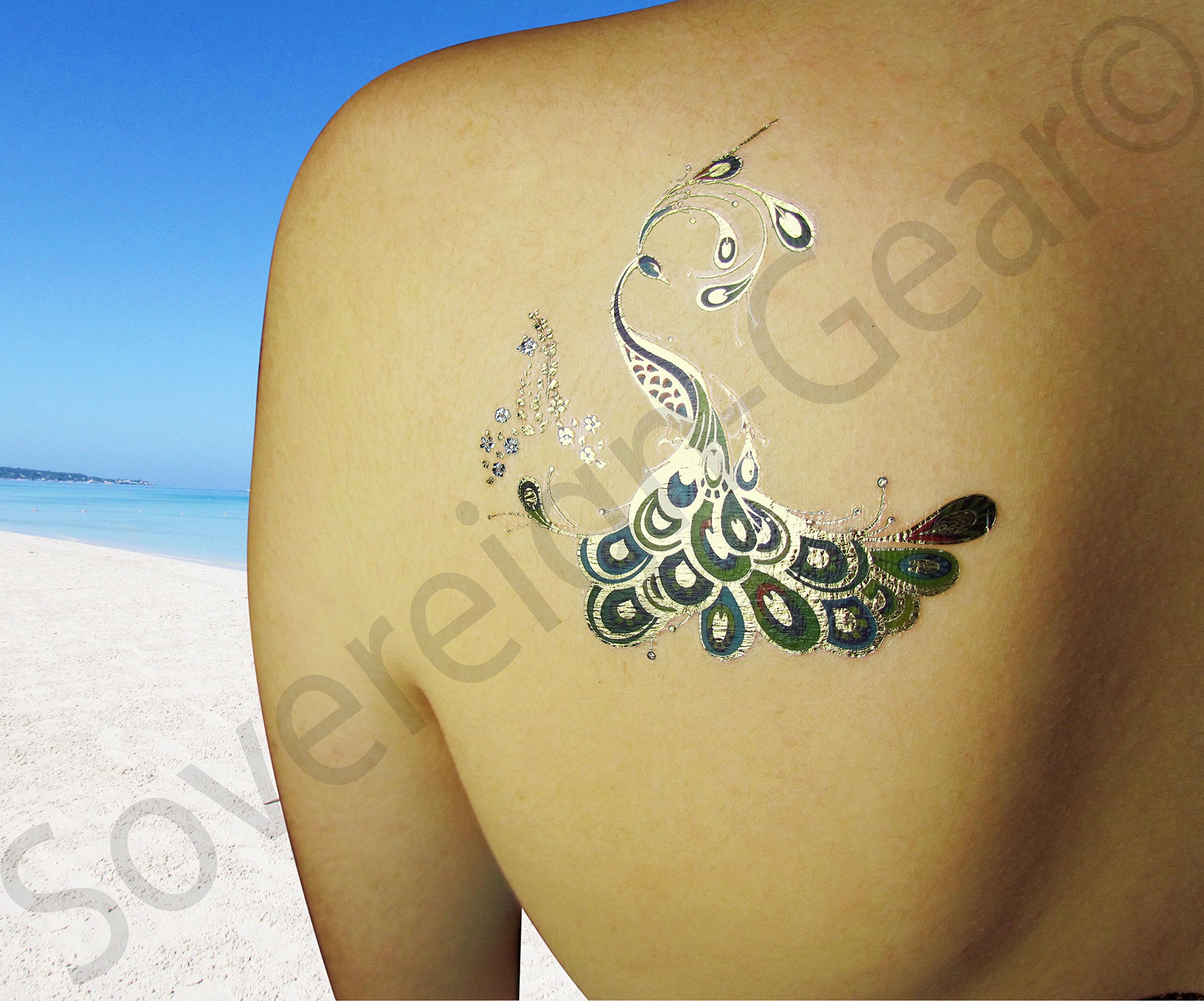 Metallic Temporary Tattoos for Women Teens Girls 12 Sheets Gold