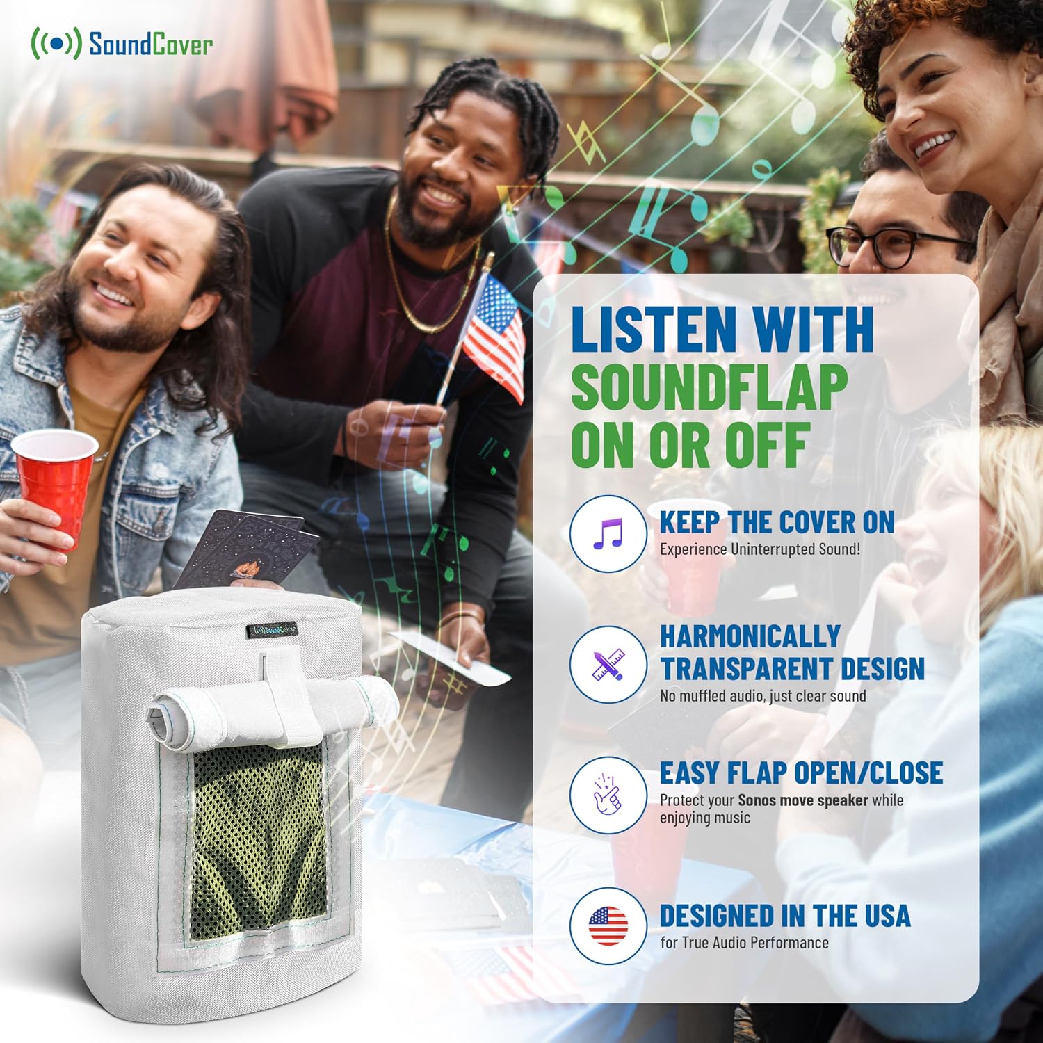 White 600D Weatherproof Speaker Cover Custom Fit for Sonos Move Bluetooth Speaker with SoundFlap