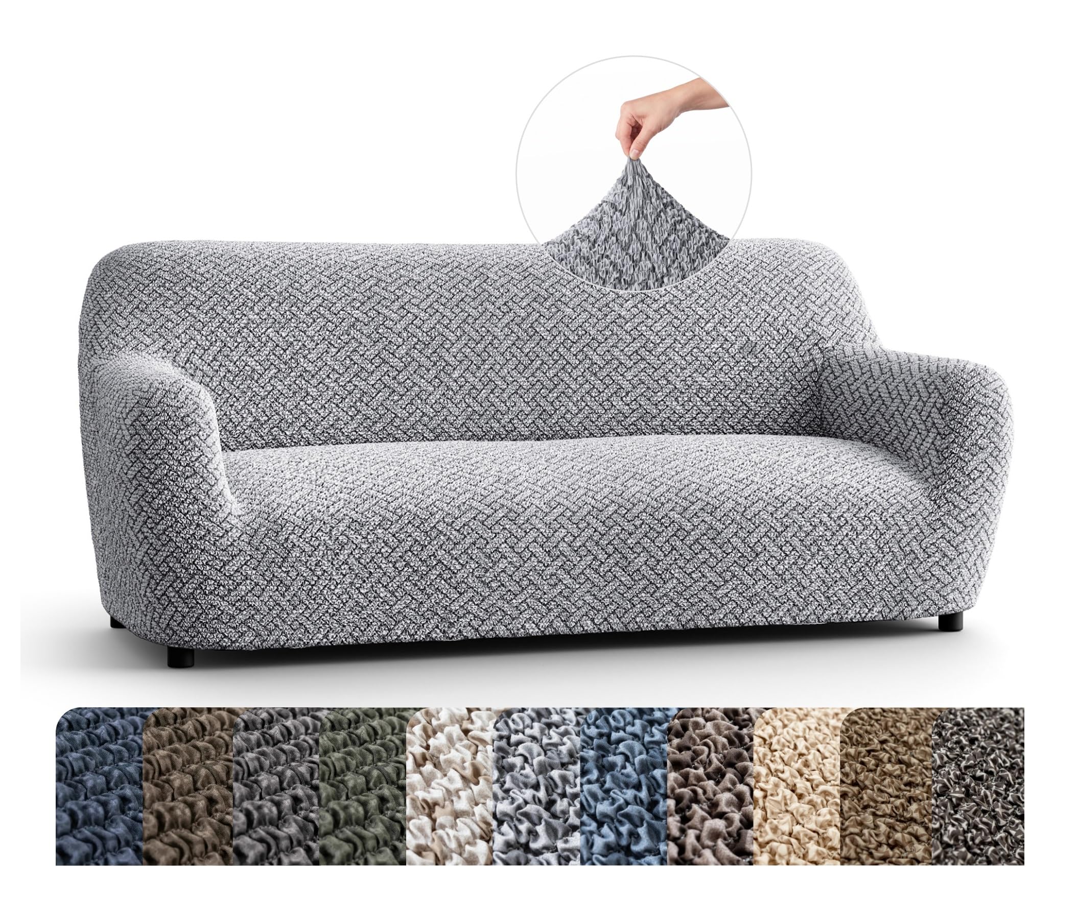 Mamma Mia Covers PAULATO BY GA.I.CO. Sofa Slipcover - Stretch Couch Cover - Stylish Cushion Sofa Cover - Soft Polyester Fabric Slipcovers - 1-Piece Form Fit Washable Protector for Pet - Microfibra - Venezia Grey