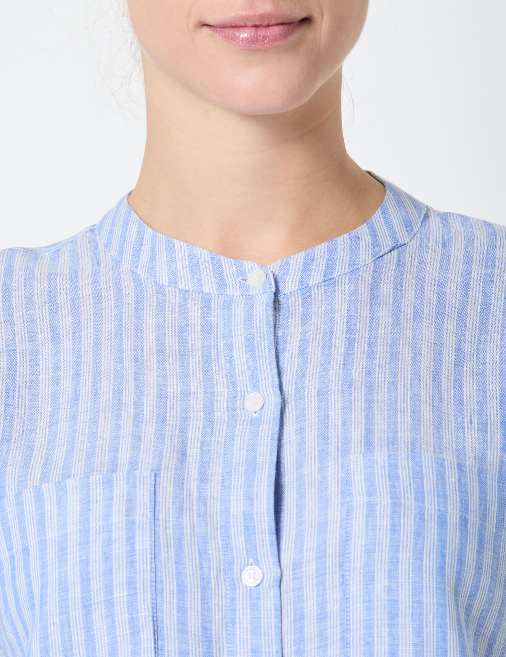Tommy Hilfiger Blusa Mujer Linen Collarless de Manga Corta
