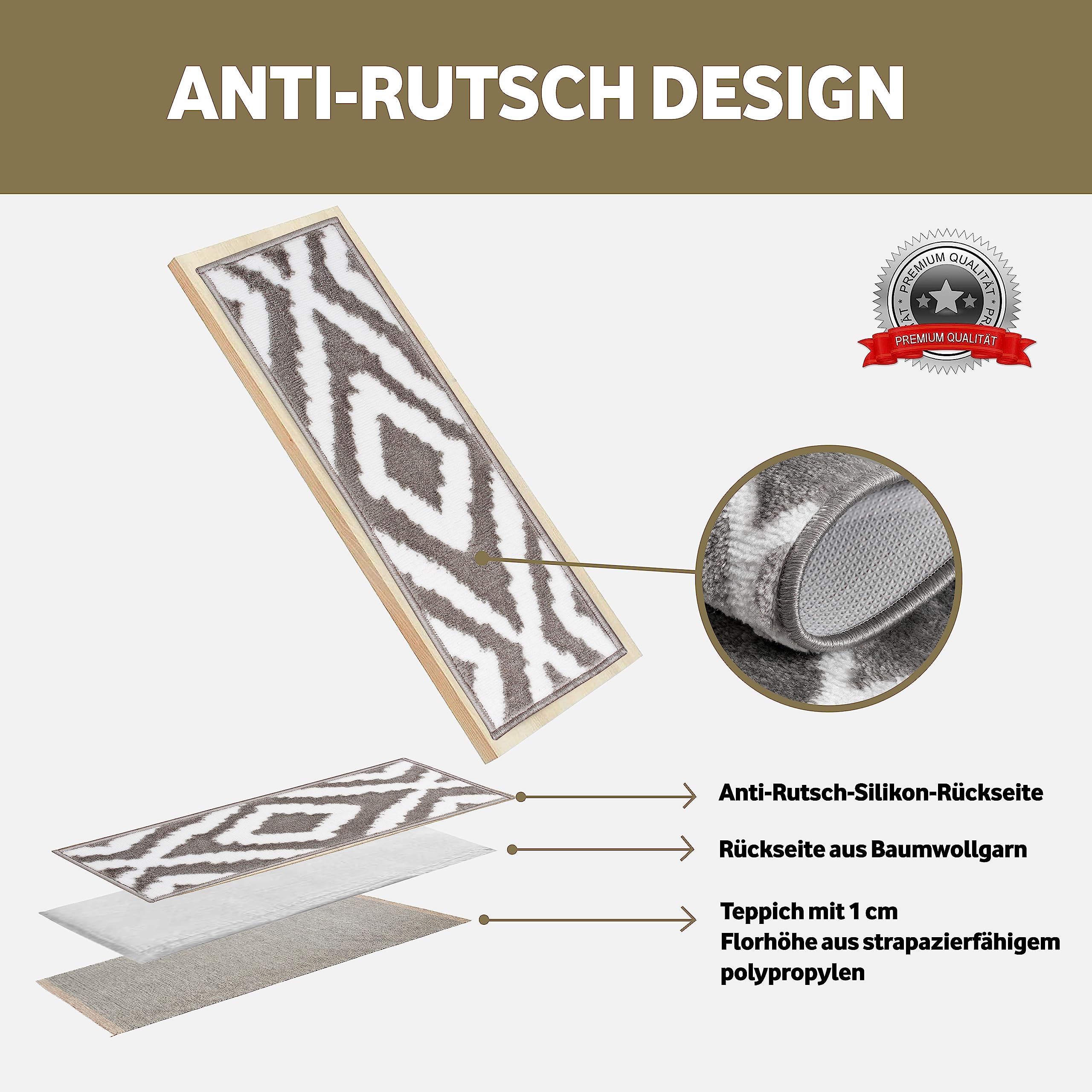 CASRIC® Lot De 15 Tapis D'escalier D'intérieur - 71 X 21 Cm - Doux - Avec Dos Antidérapant - Tapis D'escalier Moderne Extra épais - 1 Cm - Sensation De Pied Confortable