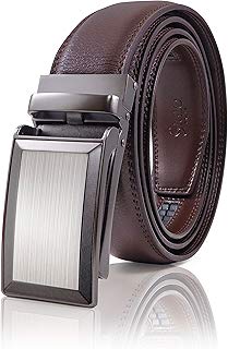 SIGLO® Cinturón para Hombres de Piel con Hebilla Automática y Diseño sin Agujeros, Tamaños 30-44 — Hebilla Rectangular