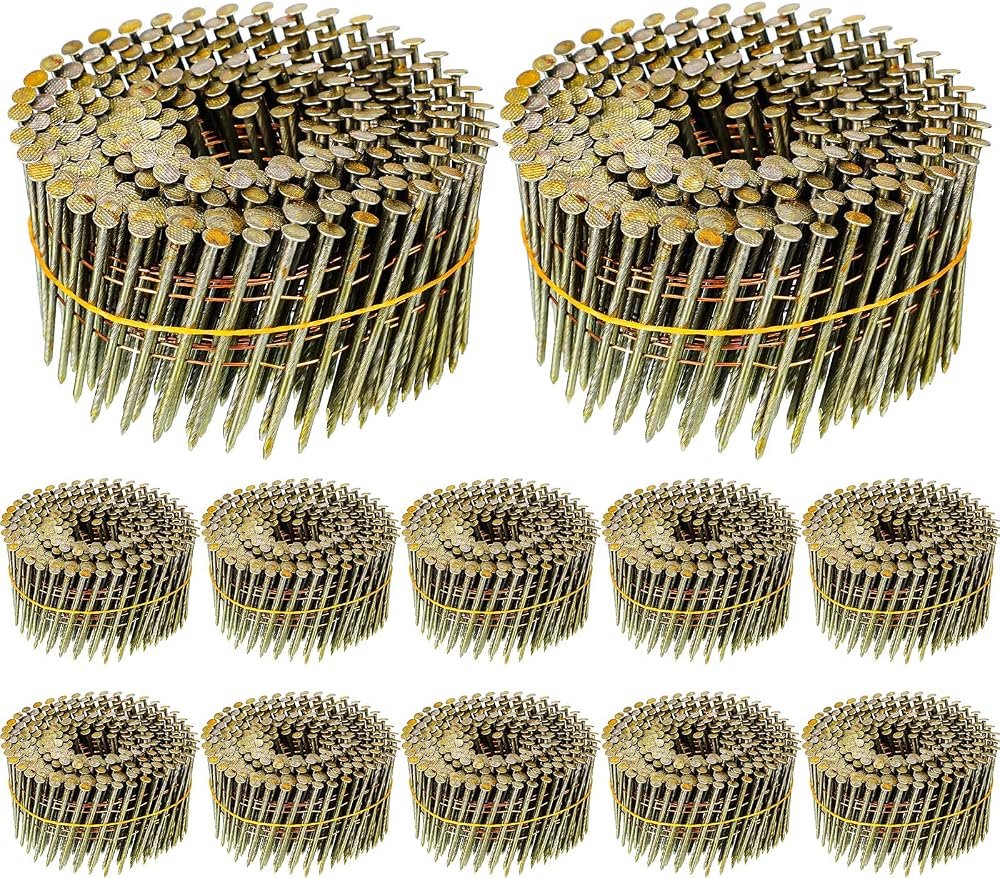 Hotop 3600 Count 15-degree Coil Siding Nails, Wire Collated, 2 Inch | Round Head Mild Steel for Sheathing Decking Fencing, Galvanized Finish, Compatible with 15 Degree Pneumatic Nailers
