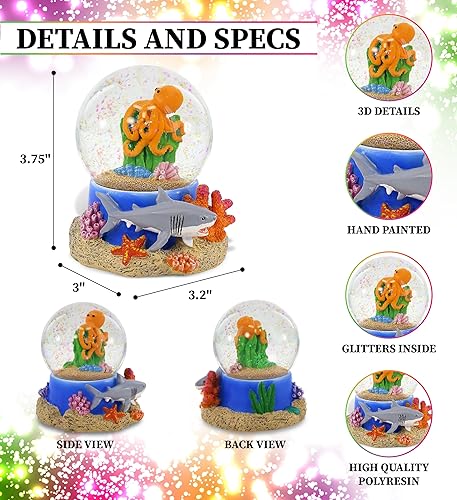 Miniatura 2 de CoTa Global Decoración de globo de nieve coral de pulpo, elegante figura de globo de nieve rosa con purpurina en el interior de la figura de globo