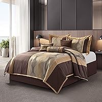 Vista 2 de Grand Avenue Elegante juego de edredón marrón California King, a rayas, juego de ropa de cama de 7 piezas en una bolsa, juego de ropa de cama