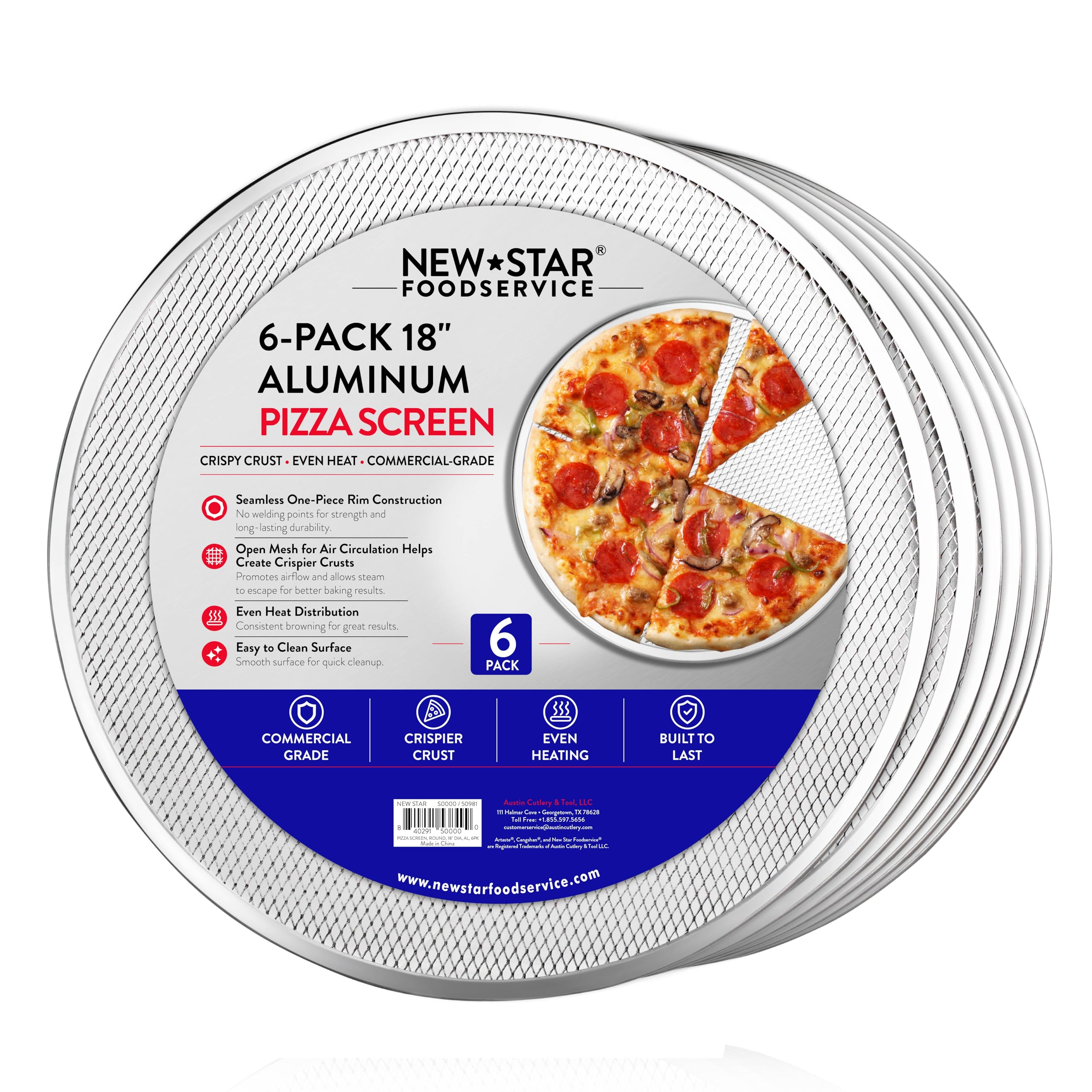 New Star Foodservice 50981 Pizza/Baking Screen, Seamless, Commercial Grade, Aluminum, 18 inch, Pack of 6