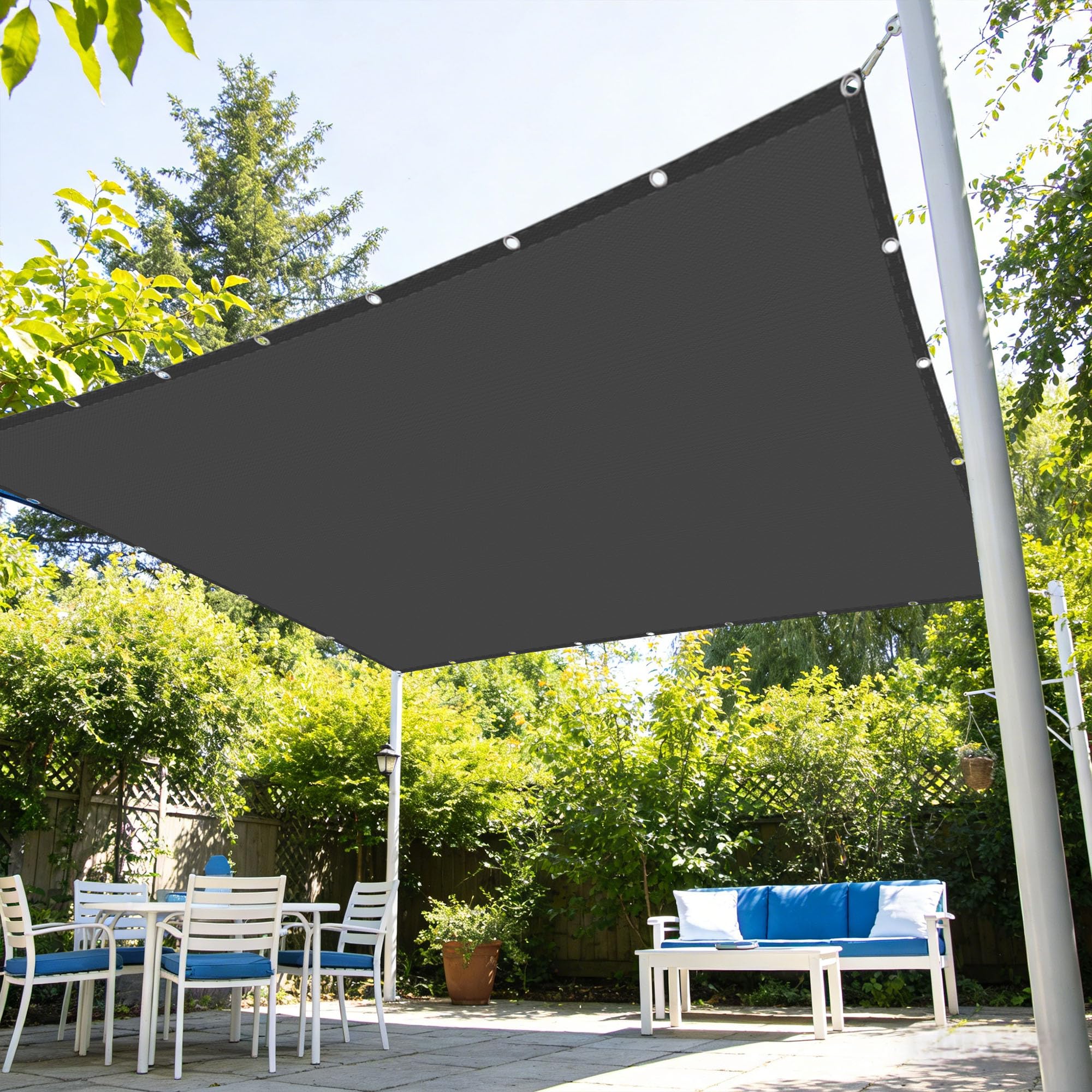 Square Sun Sail 280 x 320 cm UV Block Sun Shade Sail for Garden Breathable for Backyard Deck Terrace Patio Swimming Pool Camping, Dark Grey