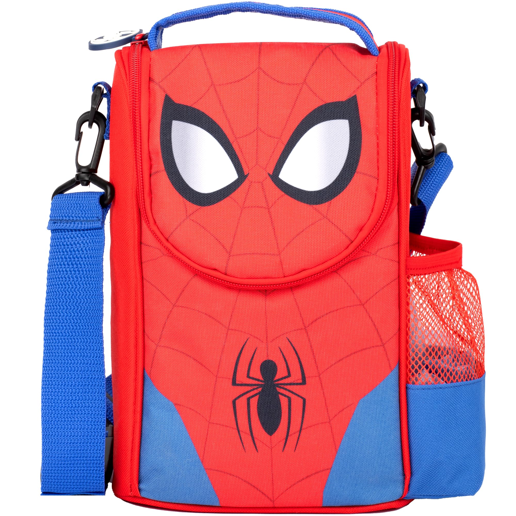 Marvel Spiderman Lunch Bag with Strap & Bottle Side Pocket for Kids School Thermal Insulated Large Food Carier for Boys
