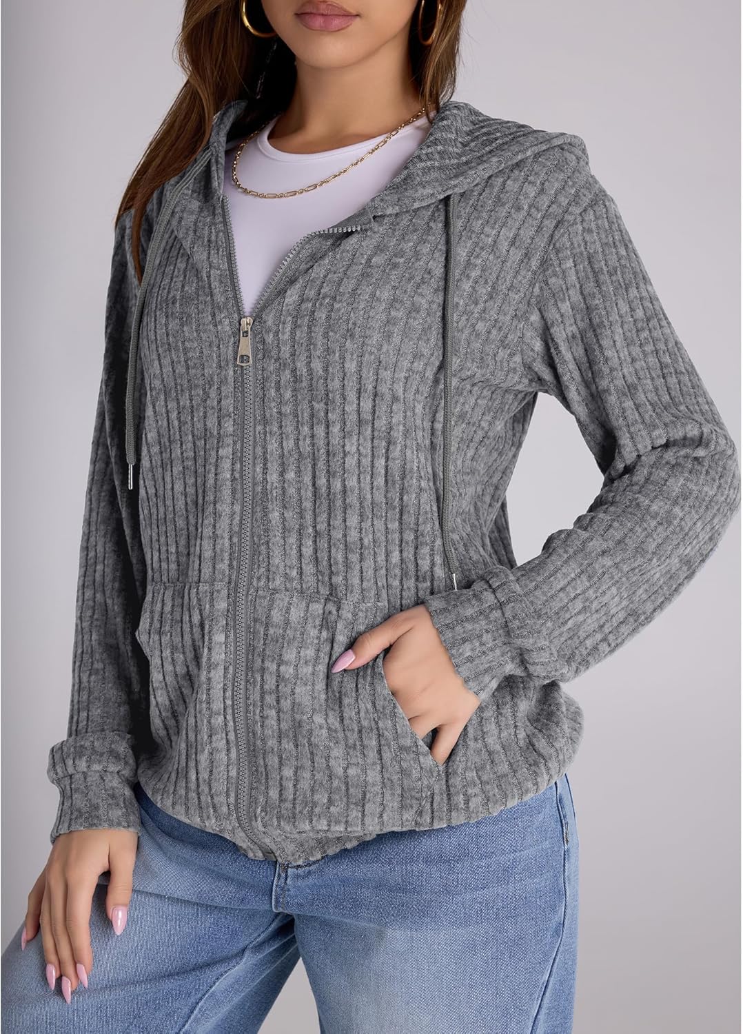 Zip Up Hoodie Women Oversized Sweatshirt Long Sleeve 2026 Fall Outfit Lightweight Jackets Workout Clothes - Image 5