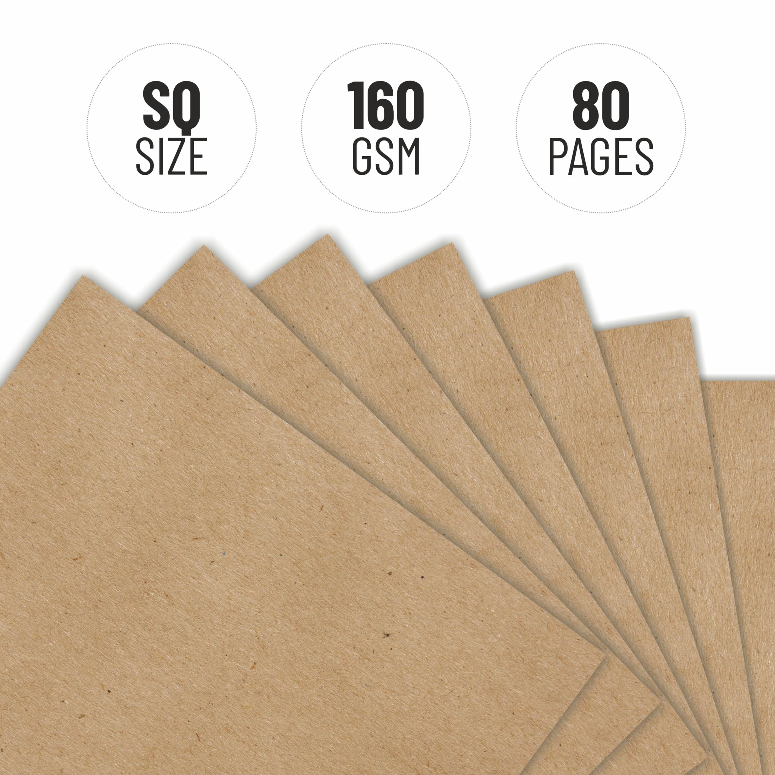 Anupam Khakhi - Libro de papel kraft 100% reciclado Wire-O de 160 g/m², 80 páginas, cuadrícula de puntos por un lado y otro lado liso (tamaño cuadrado)