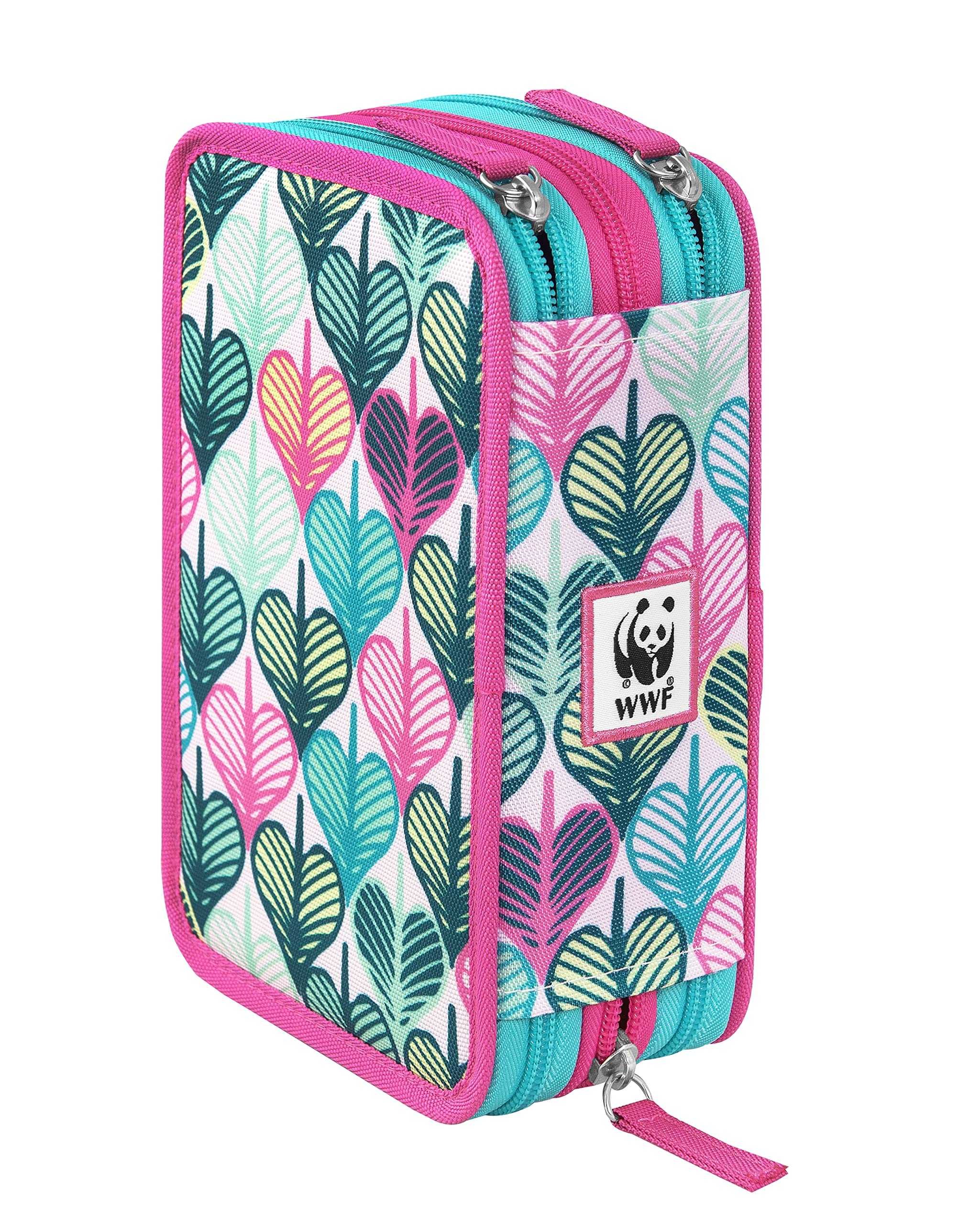 COMIX WWF - Astuccio Illustrato 3 Scomparti Bambina e Bambino, con Interno Organizzato, Tasca a Zip e Organizer Portapenne - Astuccio Scuola Media e Elementare in Tessuto, 20x13x7h cm