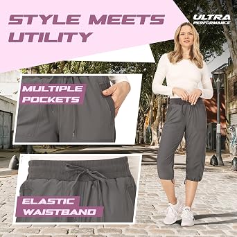 Ultra Performance 2 Pack Capri Pants for Women Hiking (Avail in Plus Size) | 100% polyester, 4-way stretch, moisture-wicking; ideal for hiking, yoga, travel, casual summer wear, Lightweight Plus Size