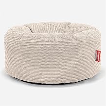 Lounge Pug - Pom Pom - Large Hassock POUFFE - Footstool Bean Bag - Round - IVORY - Size 30cm H x 65cm Dia
