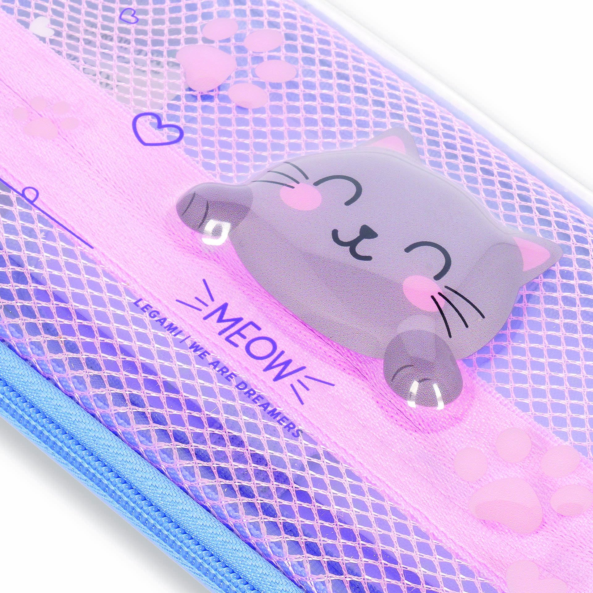 Legami - Piórnik Wonderwow z motywem Kitty, 2 przegródki i uchwyt na długopisy, wewnętrzna komora z tkaniny siatkowej, zamknięcie na zamek błyskawiczny, 23 x 11 x 5 cm