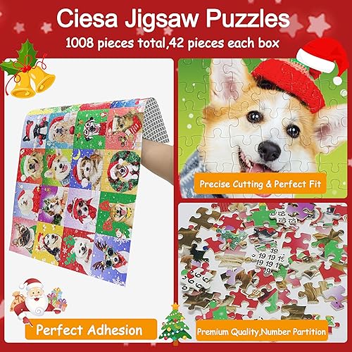 Miniatura 4 de Calendario de Adviento 2025 rompecabezas de perros de Navidad, 24 cajas de 1008 piezas, rompecabezas de cuenta regresiva para Navidad, regalos de