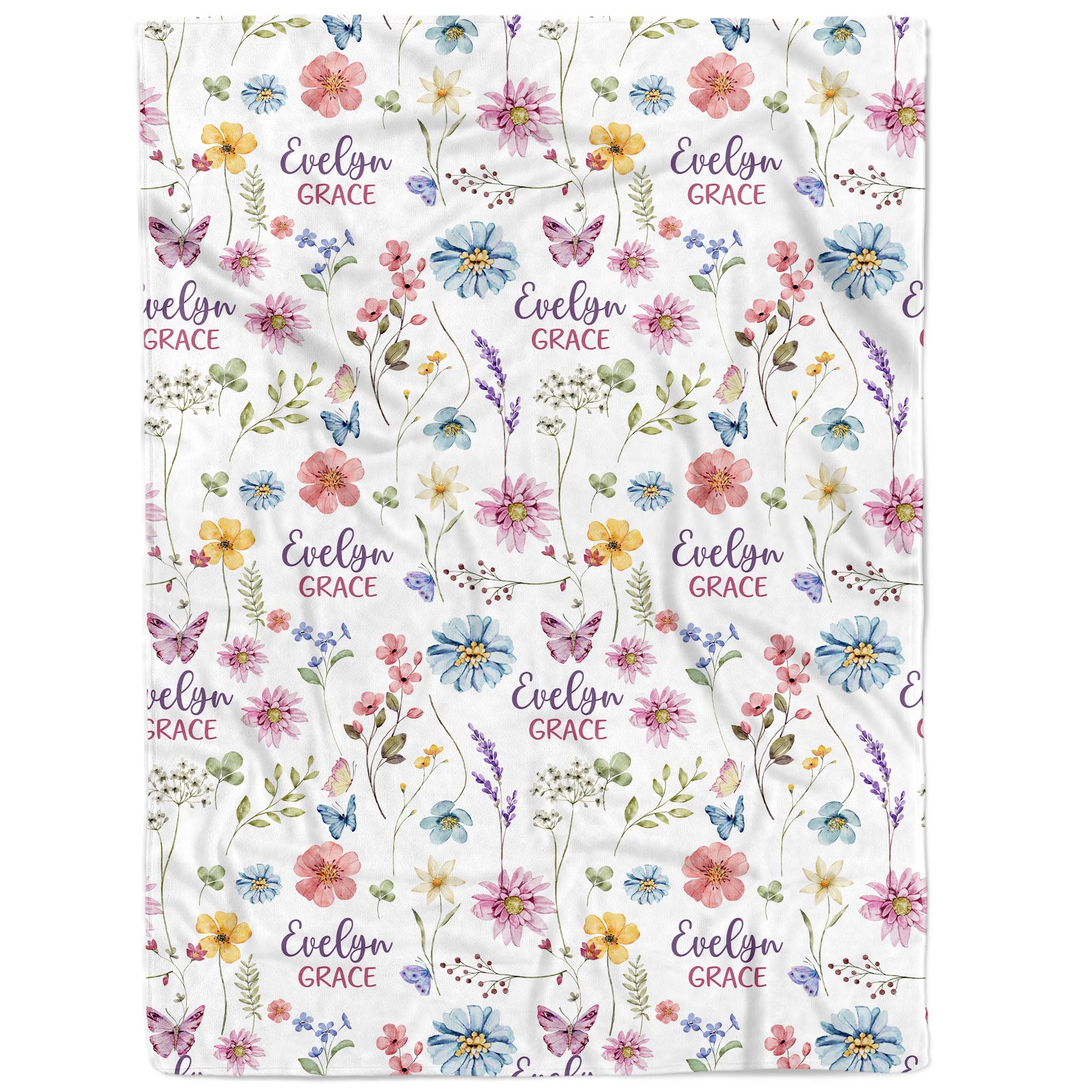 MDPrints Wildflower Custom Baby Blankets for Girls, Personalized Baby Gifts, Customized Newborn Blanket with Name, Minky Plush Fleece (Wildflower TM37)
