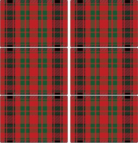 Juego de 6 manteles individuales de Navidad a cuadros rojos y verdes, manteles individuales reciclables de plástico, lavables, decoración de mesa de