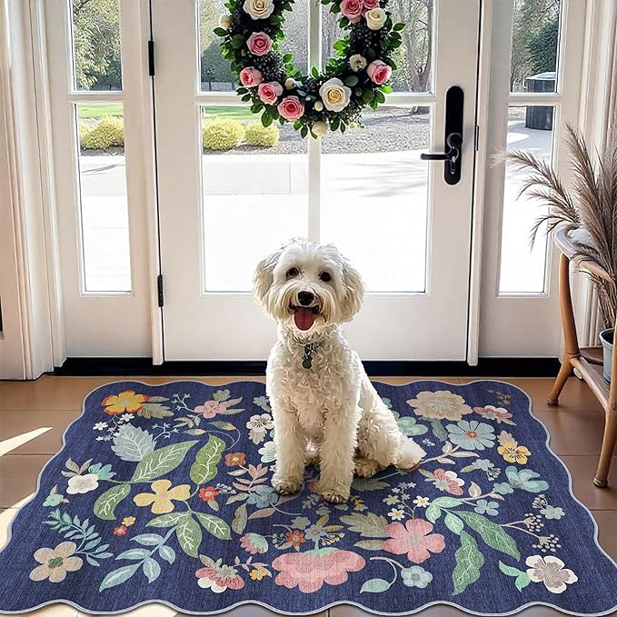 Washable 2x3 Area Rug for Entryway: Easy-Clean Carpet with Non-Slip Backing for Bedroom Kitchen Stain-Resistant Durable Low Pile Floor Mat – Perfect for High-Traffic Areas with Pets (2x3/Purple)