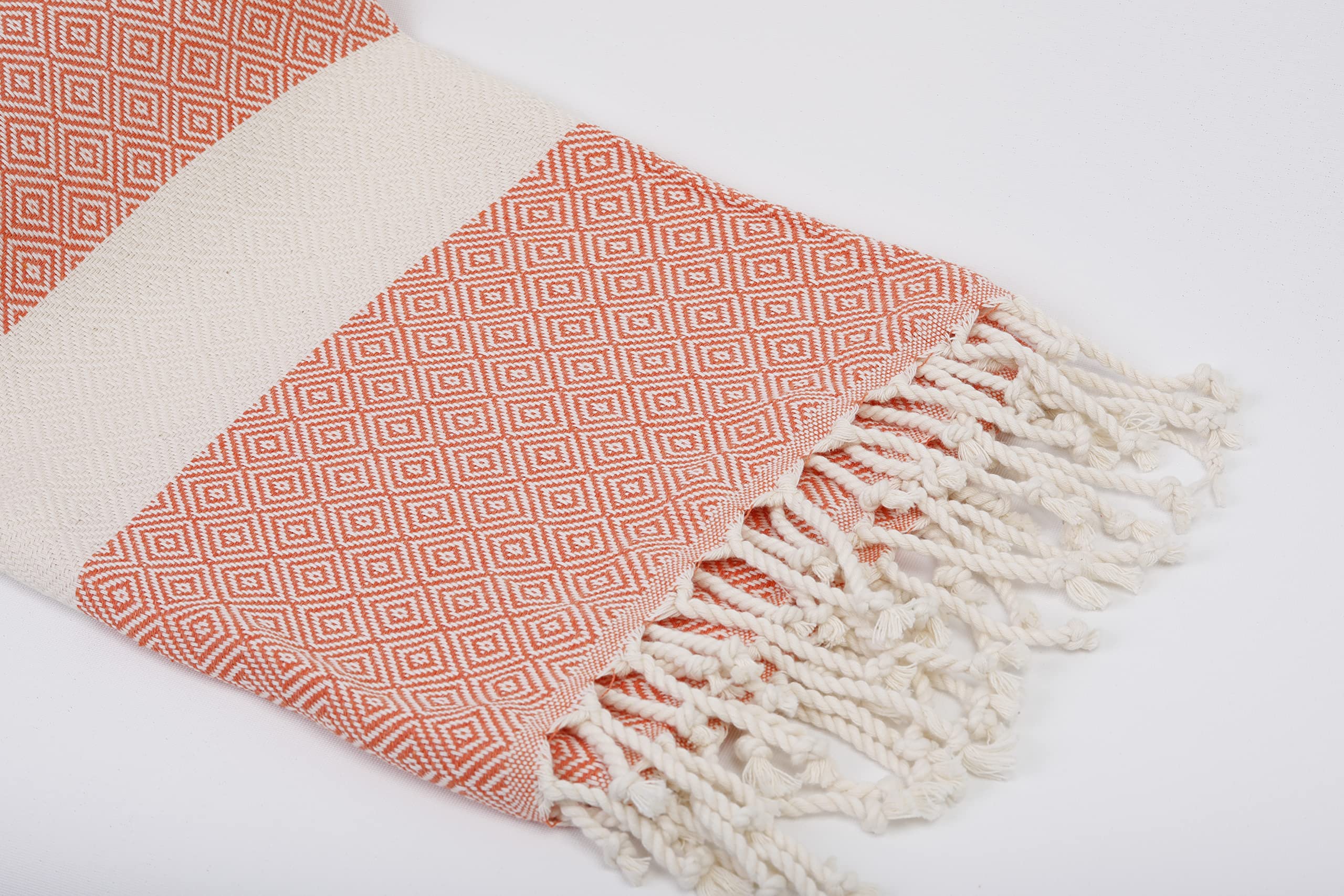 Genuine Beach Towel Turkish Hammam Peshtemal Towels quick dry, Absorbent & lightweight, baths, gym, yoga, swimming, camping, Sauna, Spa, Picnic & Beach, 100% Cotton - 100 x 180 cm (Turkish, Orange)