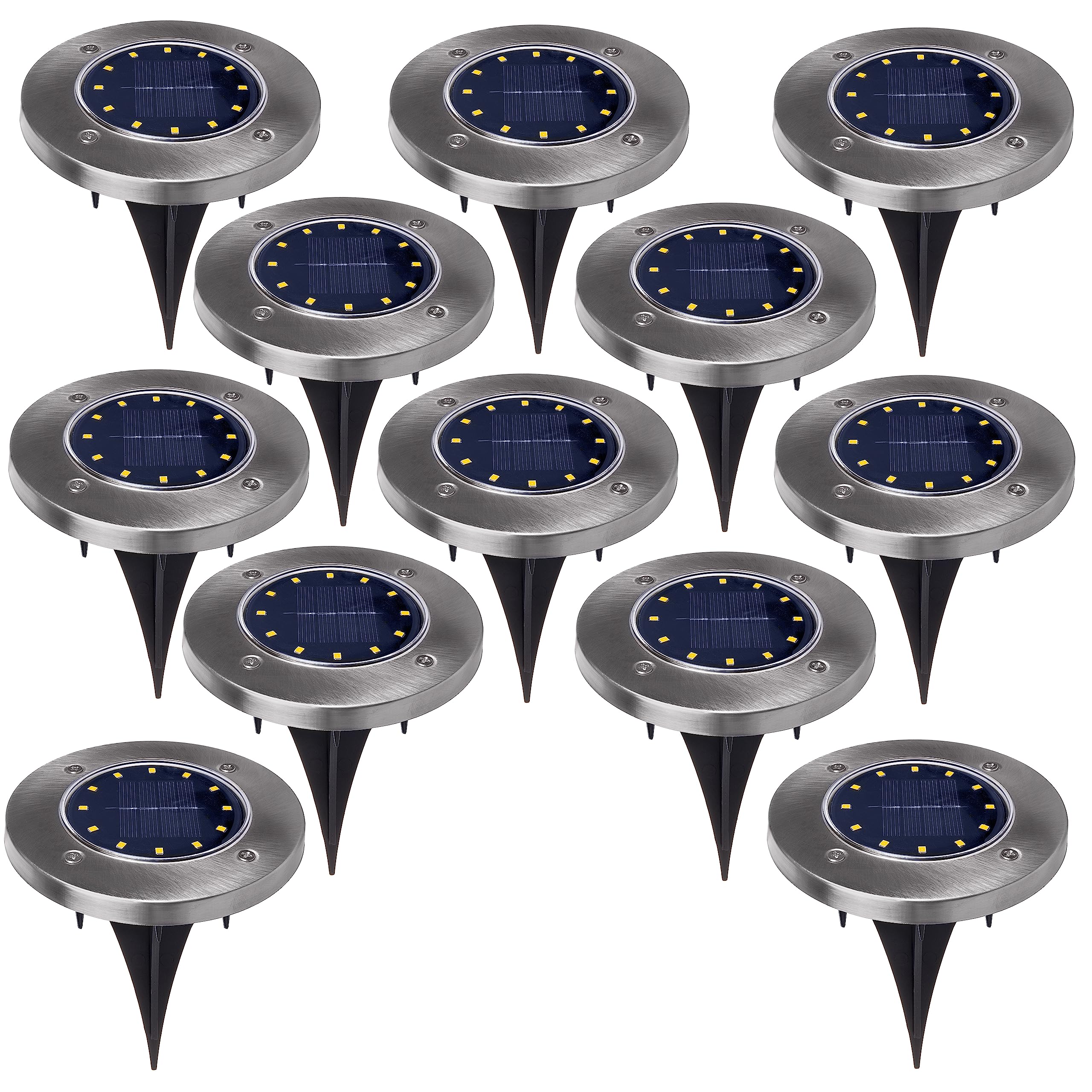 Maclean Silver Mce318 Led Solar Pathway Lights With Ground Spike 12 Led Smd Neutral White 4000K 0.7 W Solar Lamp For Outdoor Path Light Garden Lights Ip44 (12 Pieces)