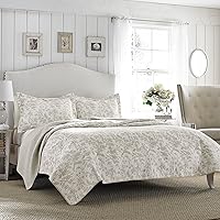 Laura Ashley Amberley Beige King Quilt Set - 100% Cotton Reversible Bedding, 3-Piece with Shams, Soft Year-Round Comfort