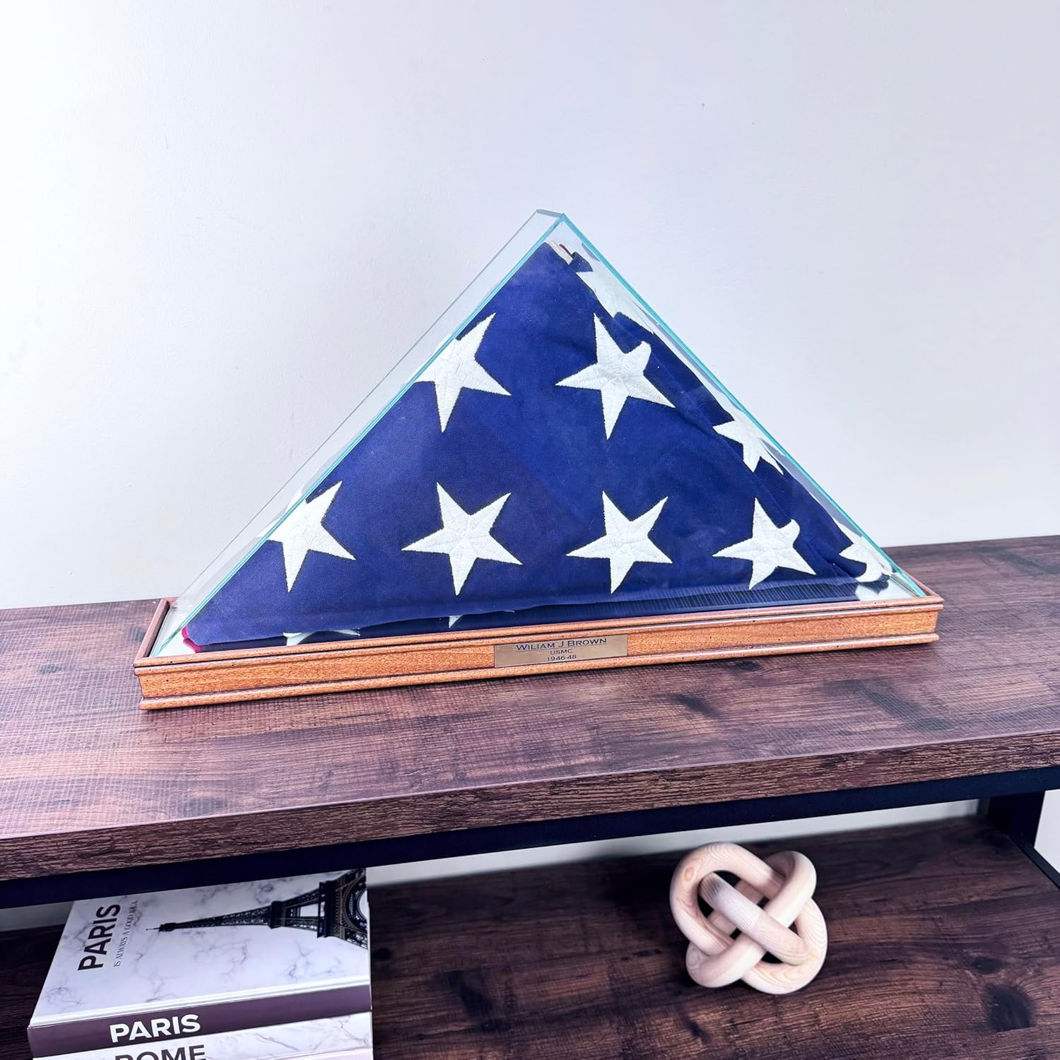 Perfect Cases Premium Glass Flag Display Case with Real Wood Moulding | Black, Cherry or Walnut | Add Custom Engraving | Fits 9.5' x 5' Burial Flag