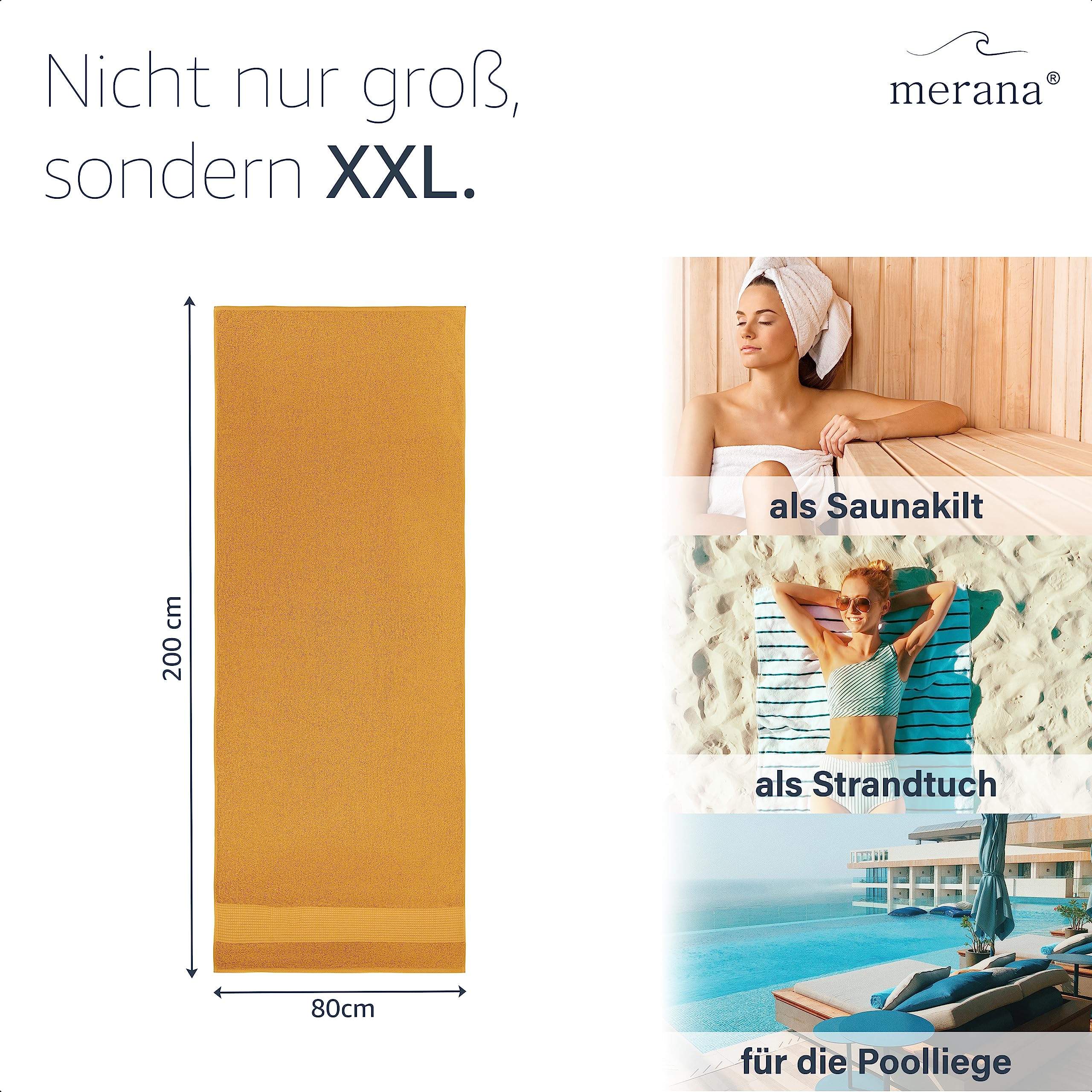 Merana Rome Saunahanddoek voor dames en heren, 590 g/m²