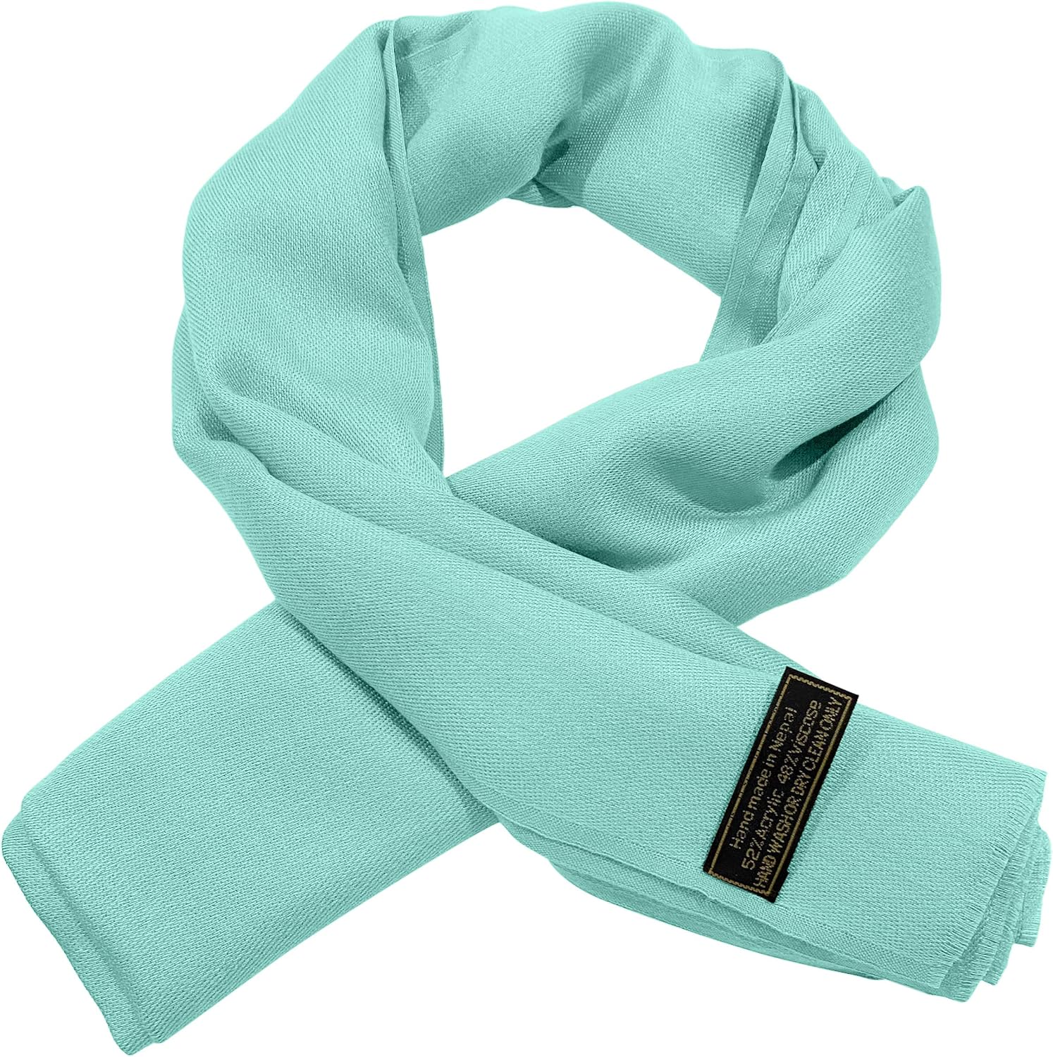 CJ Apparel Cyan Solid Color Fringe Design Nepalese Shawl Seconds Scarf Wrap Stole Throw Head Wrap Pashmina Gift Hand Made in Nepal New