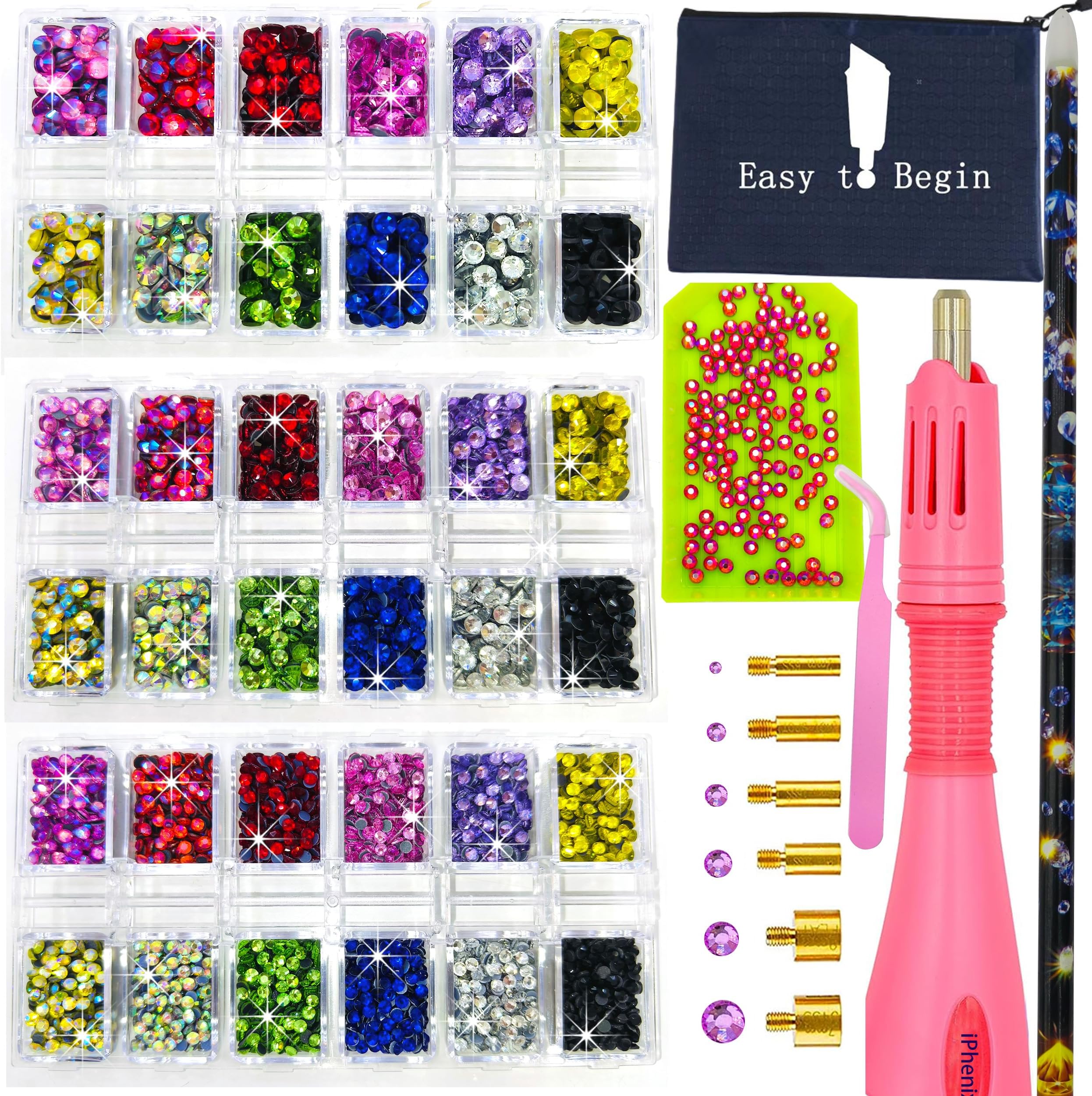 IPHENIX User-Friendly Bedazzler Kit with Rhinestones,Hotfix Applicator,Flatback Rhinestones for Crafts Picker Tool for Clothing,Blinger Crystals Set Pen DIY
