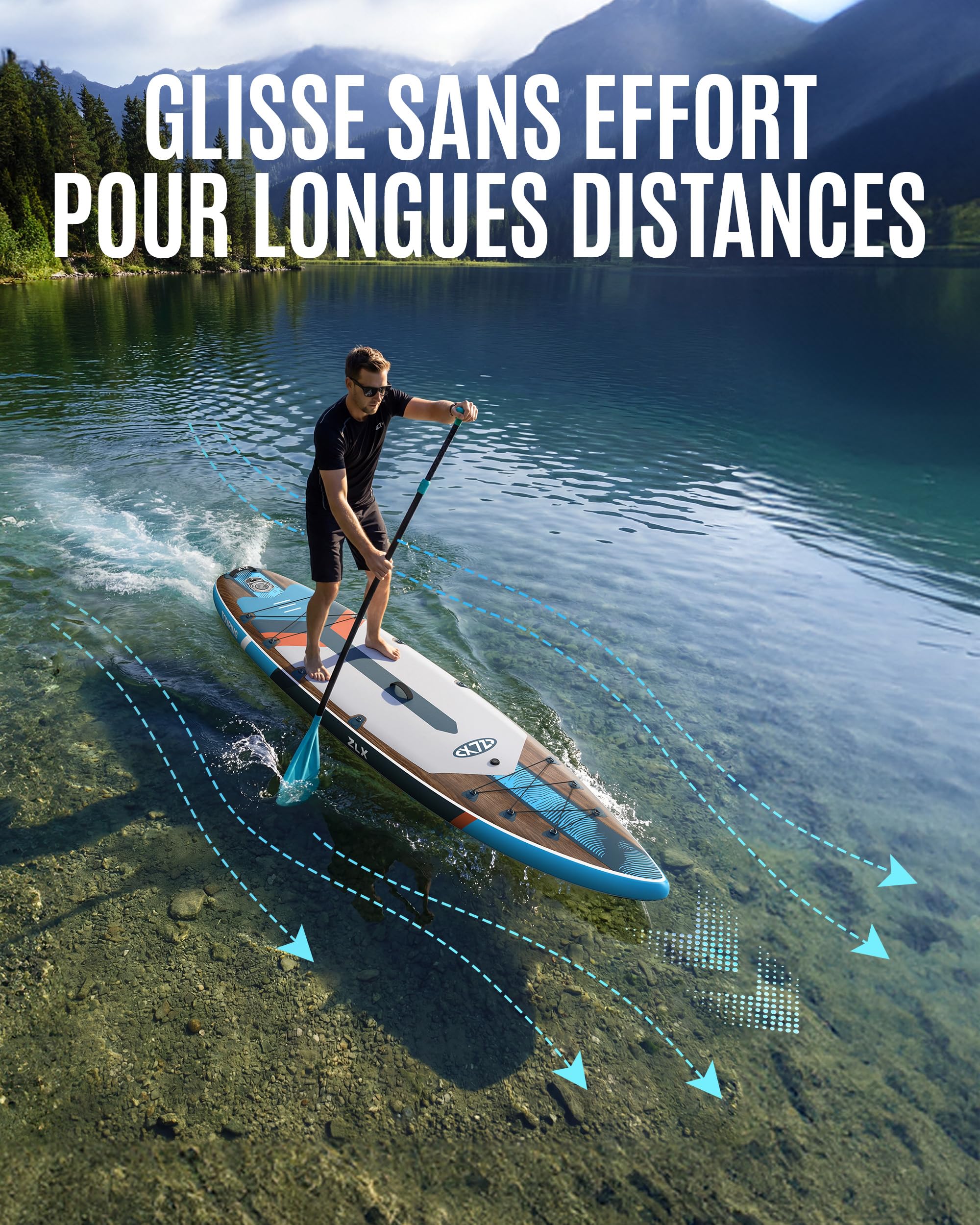 ZLX Planche de Paddle Gonflable Touring 350cm avec Siège Kayak | Sup Rapide et Stable Longue Distance, Charge 180kg, Stand Up Paddle Board Exploration