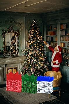 jabberwpacking 6 Pack Large Christmas Gift Bags with Tissue Paper and Card 12.6 Gift Bag for Wrapping Xmas Holiday Presents