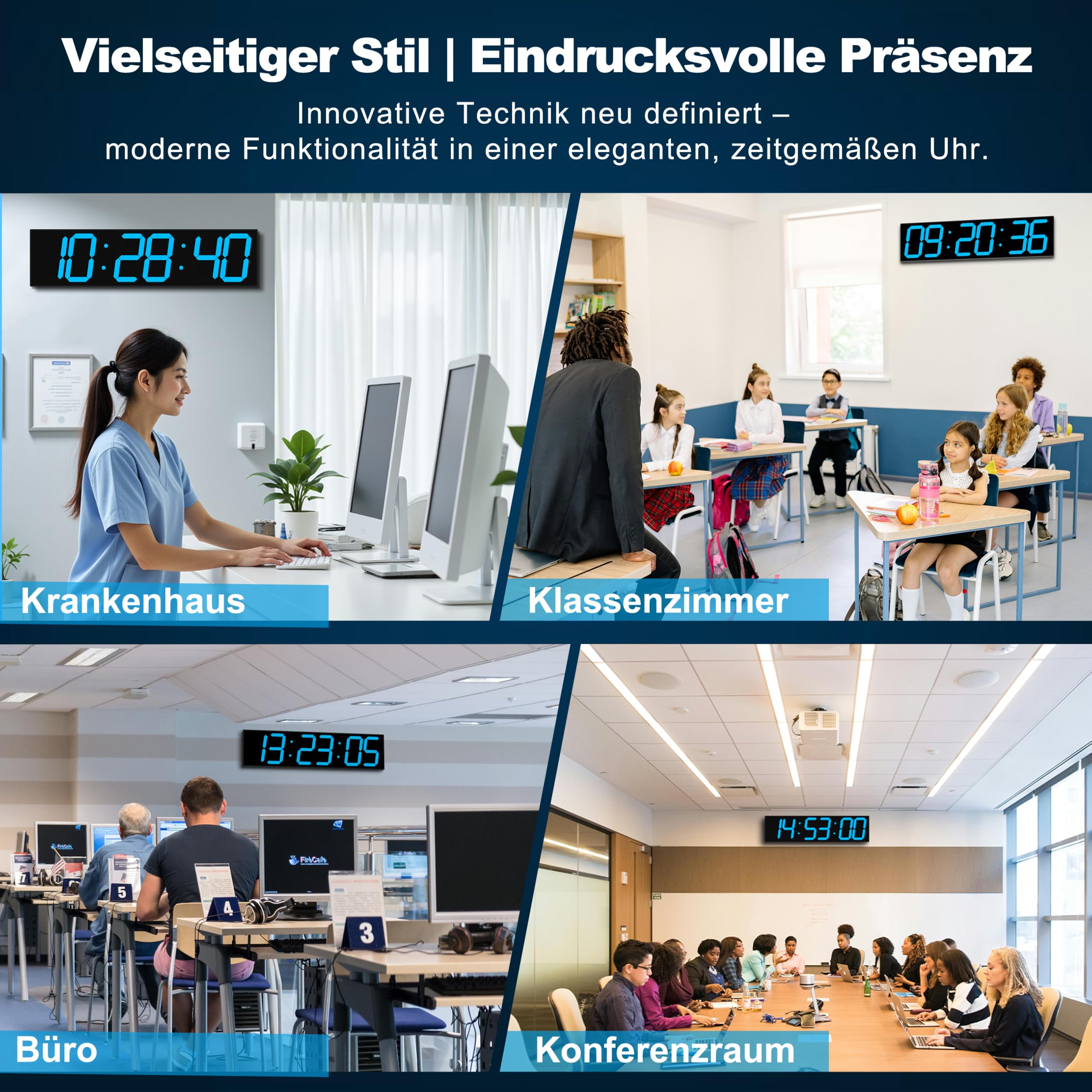 CHKOSDA XXL Große LED Digitale Wanduhr 70cm mit GPS Zeitsynchronisation | Ohne WLAN. 50m Lesbarkeit, Fernbedienung, 8-stufige Helligkeit, Timer, Netzbetrieb für Büro, Fitnessstudio & Schule. Eisblau