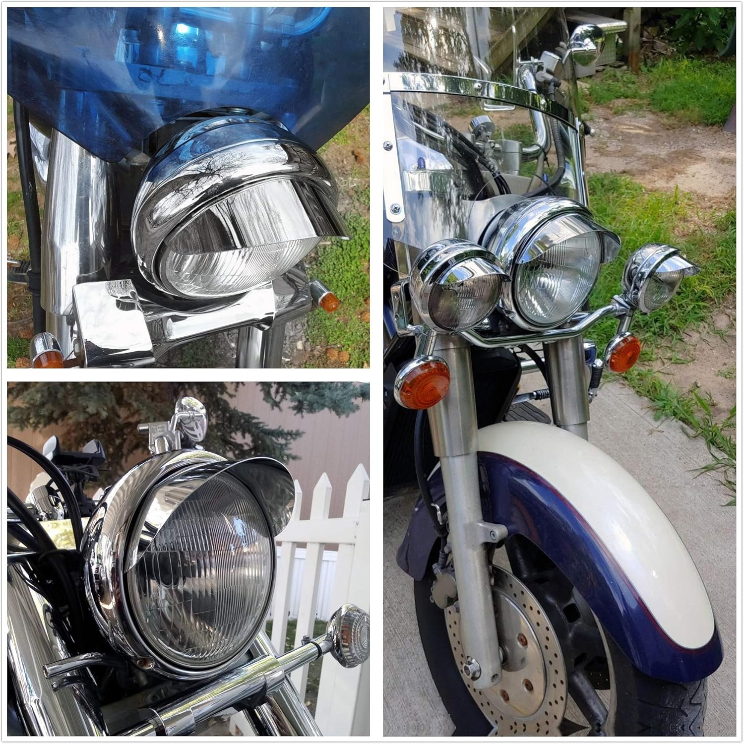 AfterMokit Replacement Universal 7 inch Round Headlight Visor for Cruisers Harley Heritage Softail Honda Shadow Kawasaki Vulcan Suzuki Boulevard C50 C90 Yamaha Royal Star V-Star Chrome