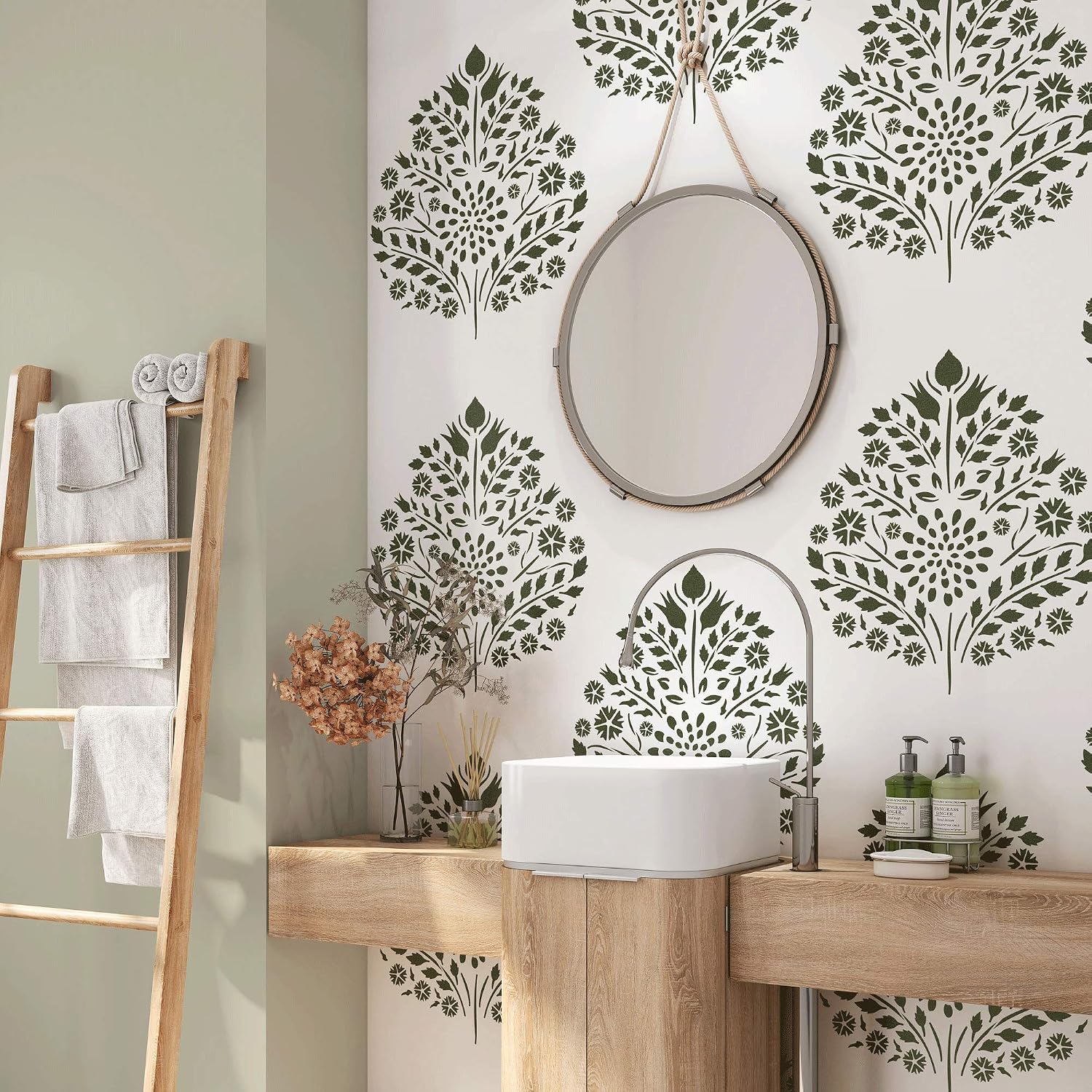 Leaf Damask Wall Stencil - Large Pattern for Home Decor