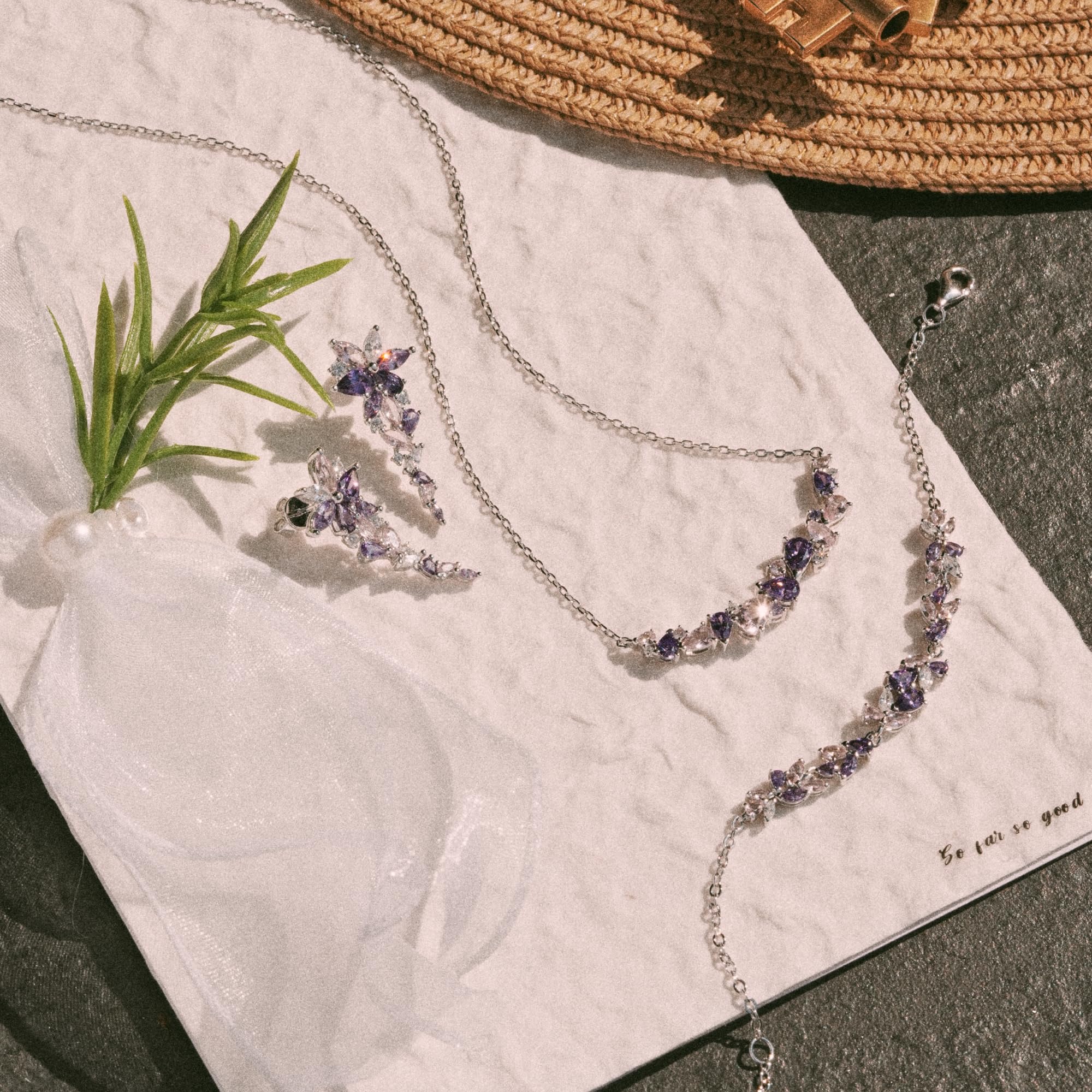 FANCIME Glyzinie Flüstern Schmuck Kollektion Weißvergoldetes Sterling Silber Simulierter Diamant Halskette Armband Ohrringe Geburtstag Muttertag Hochzeit Schmuck Geschenke für Sie Frauen Mutter Braut