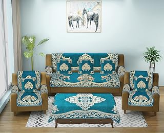 jayvaam Sofa Seater Slip Covers with Arm and Cushion and Table Cover - 3+2 Seater Velvet Sofa Cover Set for Single Sofa Co Price In India