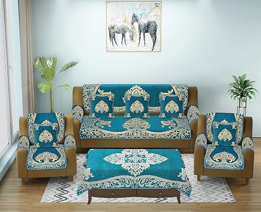 jayvaam Sofa Seater Slip Covers with Arm and Cushion and Table Cover - 3+2 Seater Velvet Sofa Cover Set for Single Sofa Co...