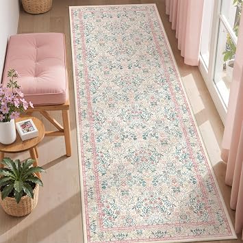 2x6 Runner Rug, Pink Rug Washable Kitchen Rugs for Bedroom, Pink