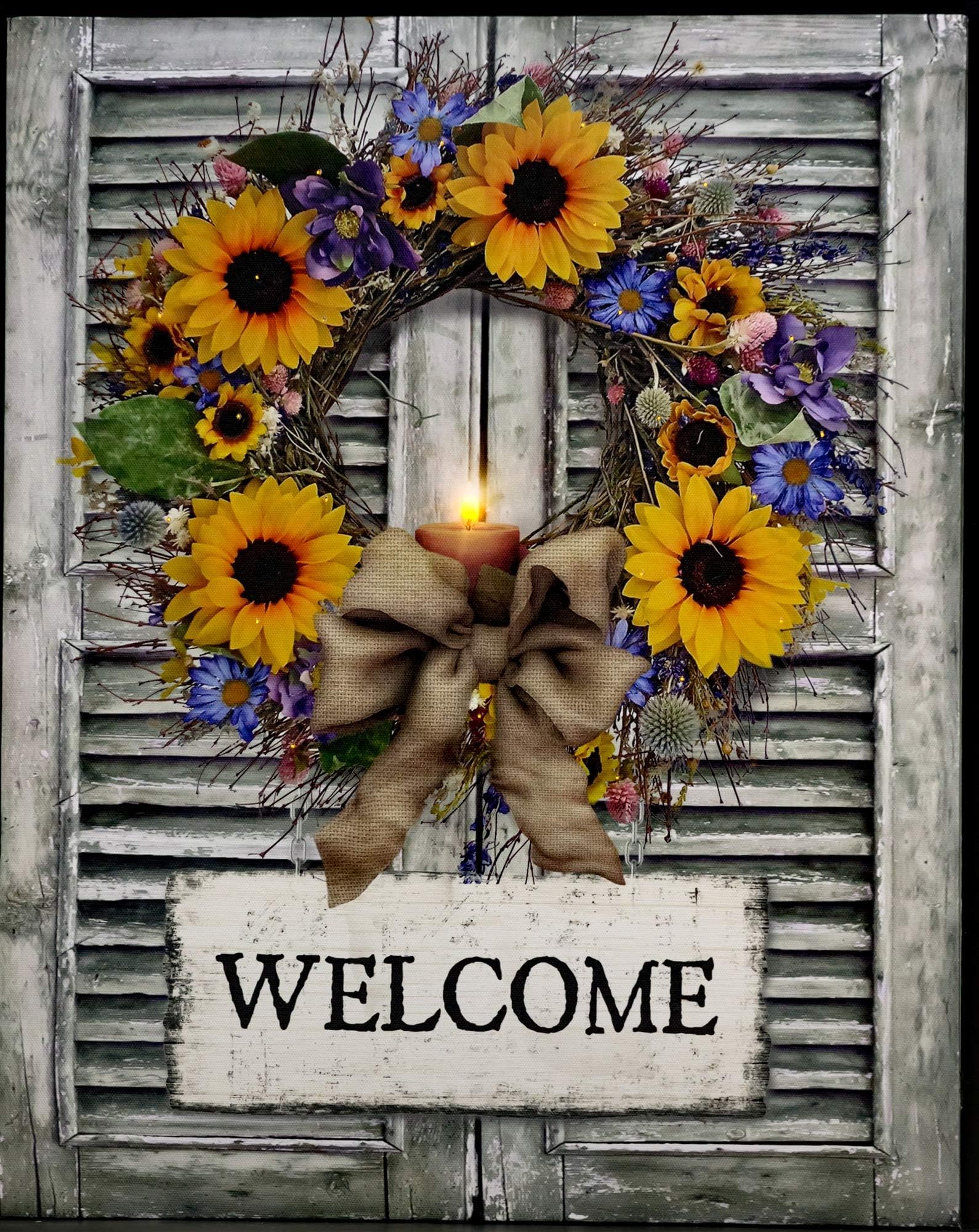 OSW 15.75 x 19.6 Fall Wreath Shutter Home Decor LED Art Canvas Light up Picture